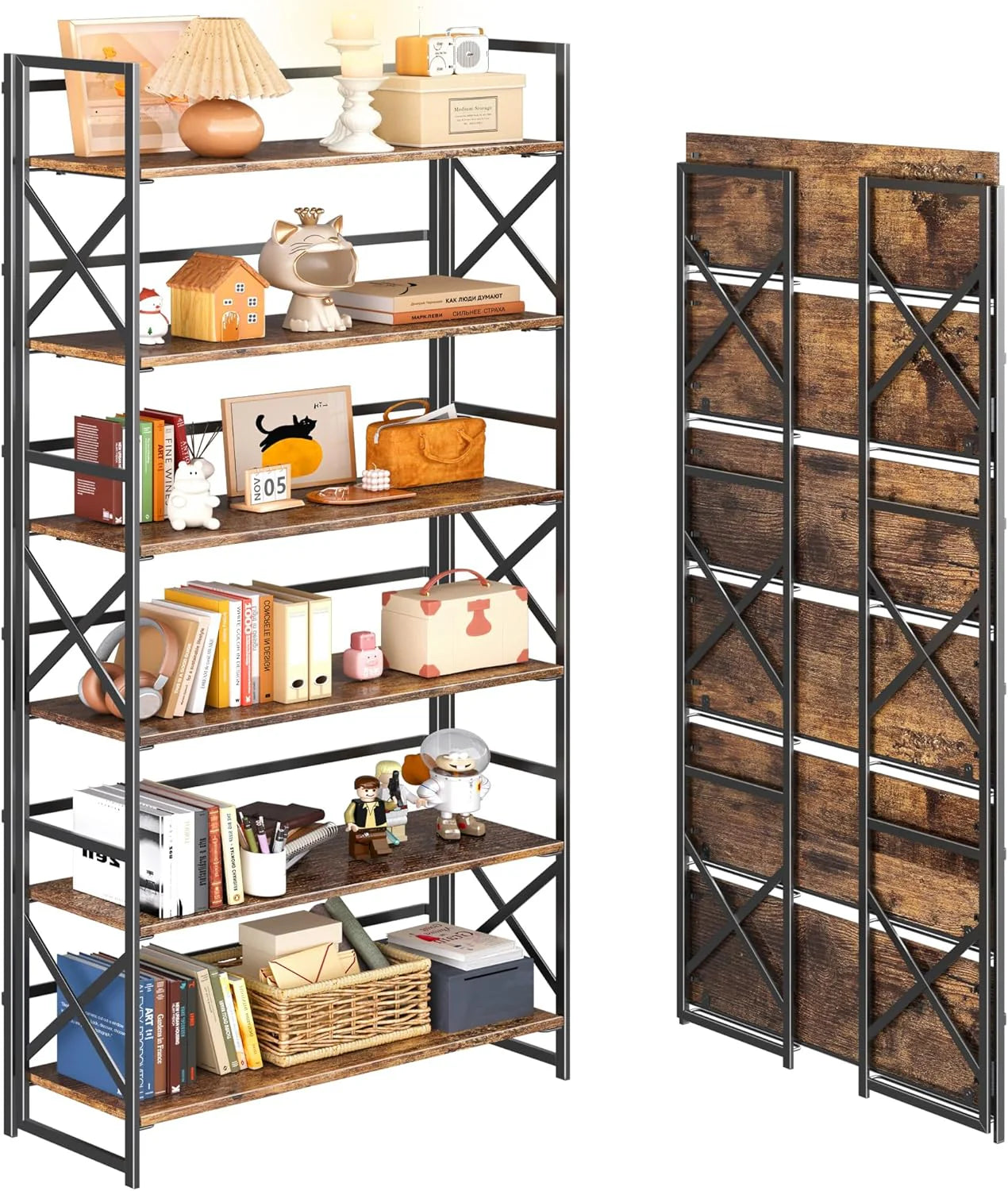 5 Tiers No Assembly Book Shelves 51.2" H Folding Bookshelf Bookcase