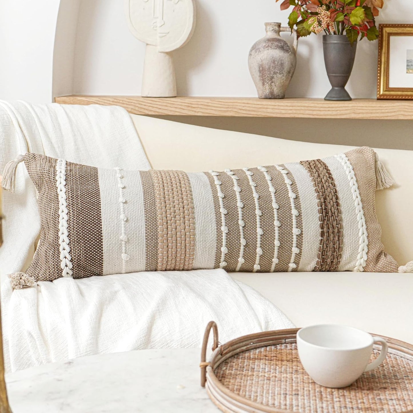 Blue Boho Decorative Throw Pillow Cover 20x20