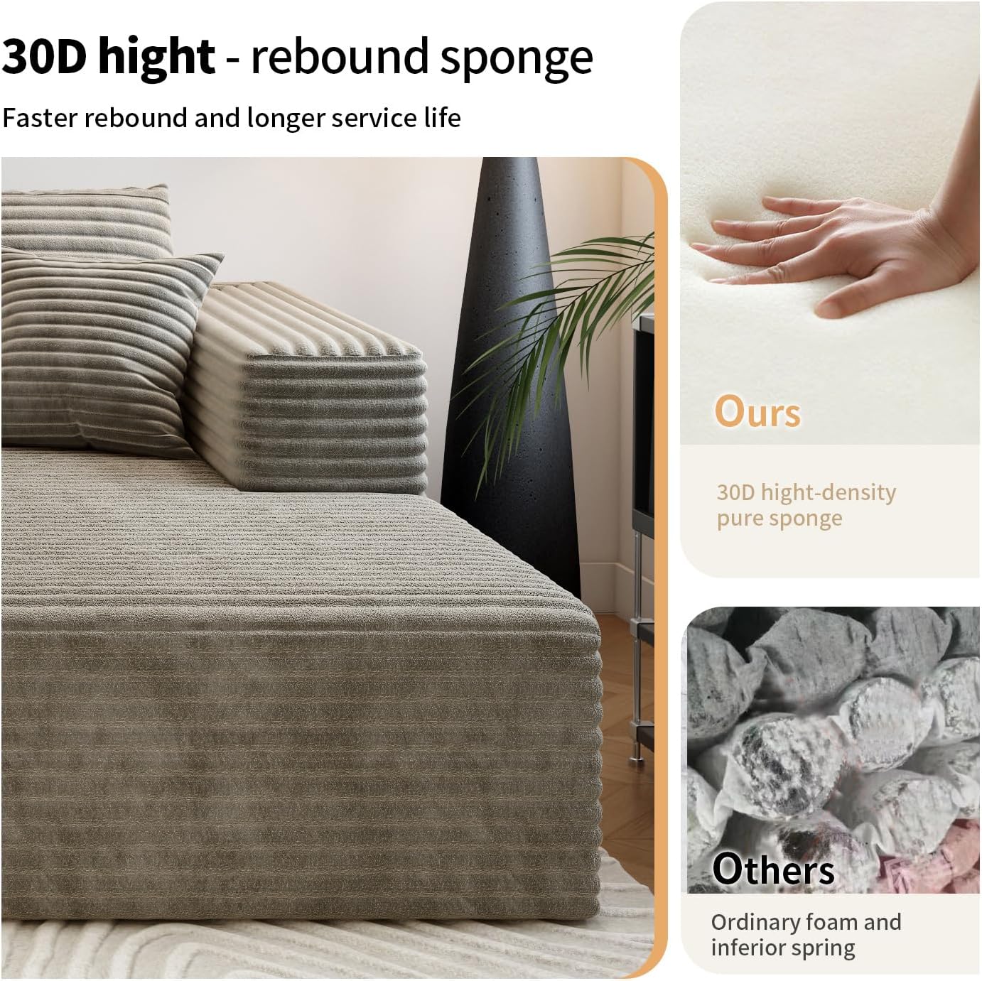 107.5 inch Cloud Modular Sectional Sofa with L-Shaped Chaise Lounge, Modern Minimalist Upholstered Sofa Deep Seating Corner Sofa