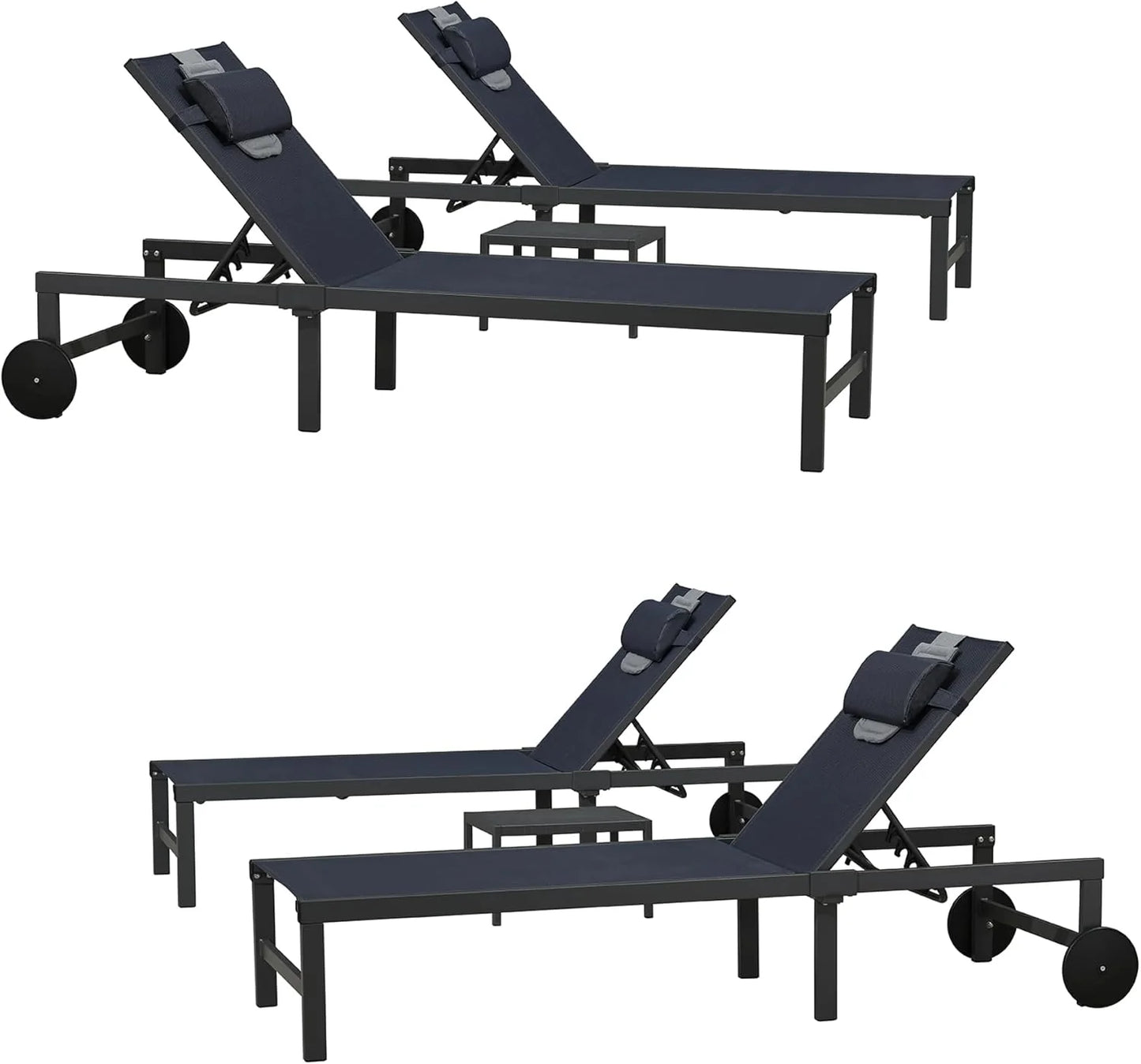 PURPLE LEAF Patio Tanning Lounge Chair Set with Face Down Hole Outdoor Aluminum Adjustable Reclining Chairs Wheels Pillows and Table for Poolside Beach Sunbathing Lounger, Beige