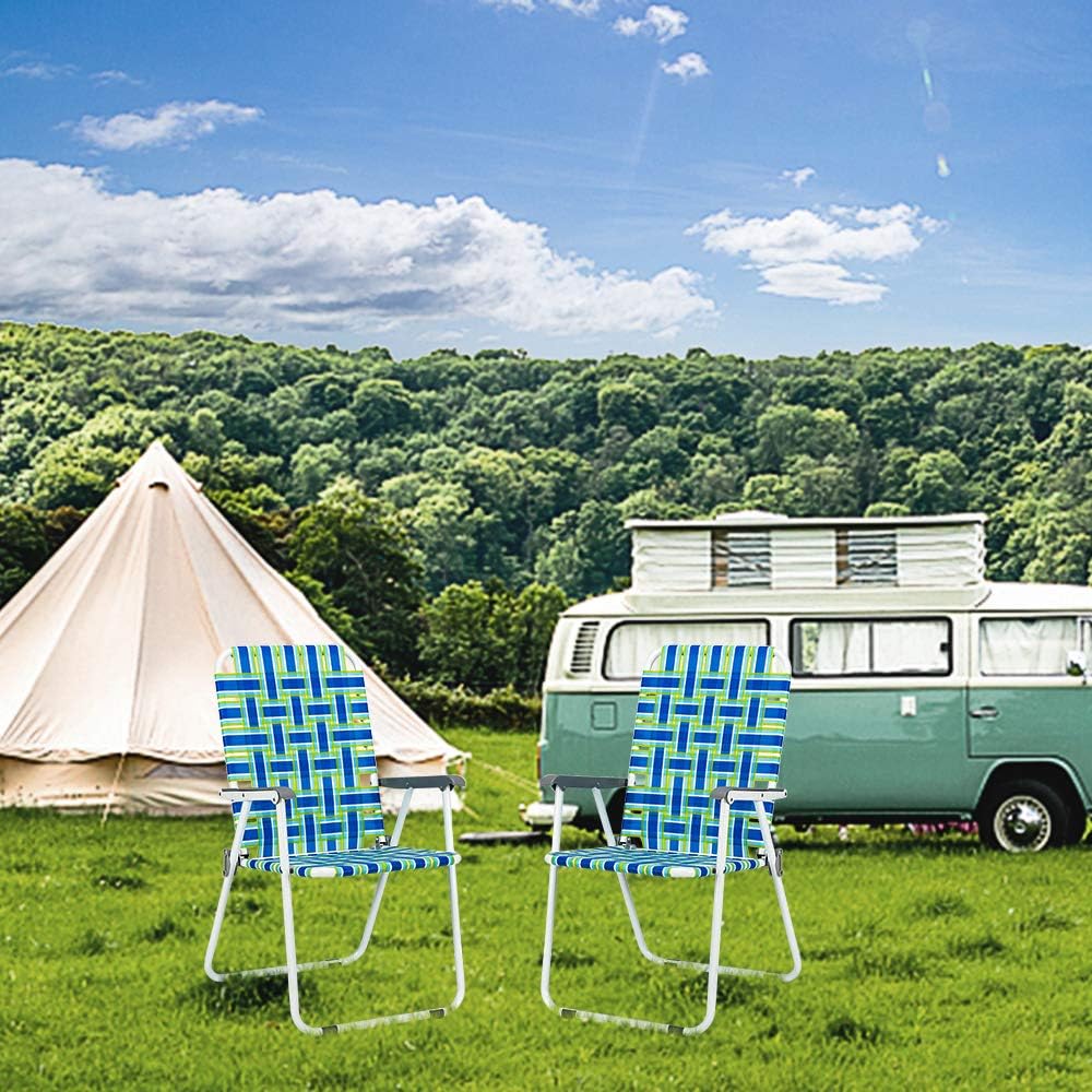 VINGLI Patio Lawn Webbed Folding Chairs Set of 2, Outdoor Beach Portable Lawn Chair Camping Chair Beach Chair