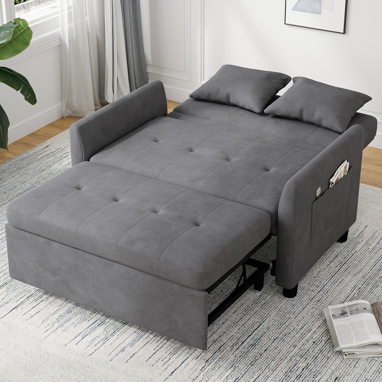Sleeper Sofa Bed, 3 in 1 Convertible Sleeper Couch Bed Pull Out, Small Loveseat Sofa, Futon Sofa Bed Full Size, 46" Velvet Love Seat