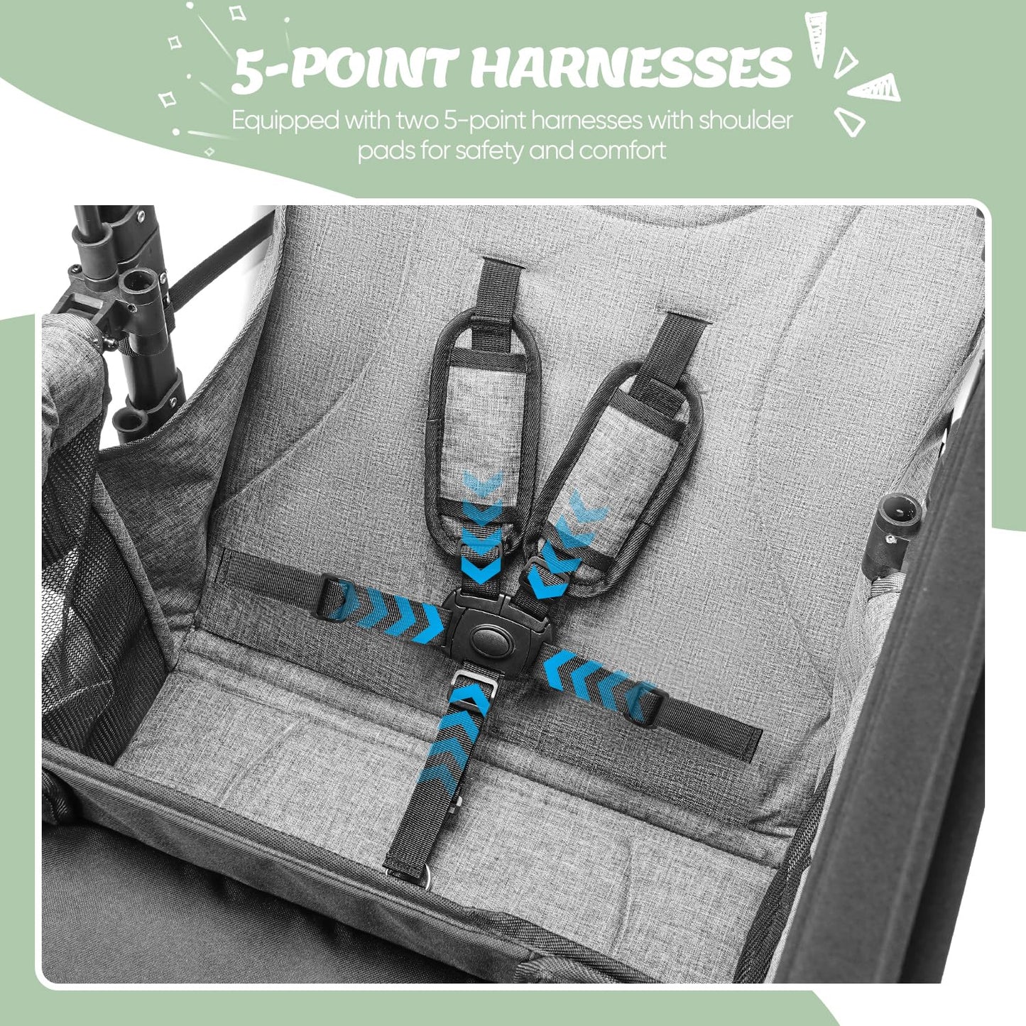 Wagon Stroller for 2 Kids,Premium Wagon for Kids with Removable Canopy, Snack Tray, Convertible Baby Bassinet, 5-Point Safety Harness, All-Terrain PU Wheels & Adjustable Push/Pull Handle,Grey