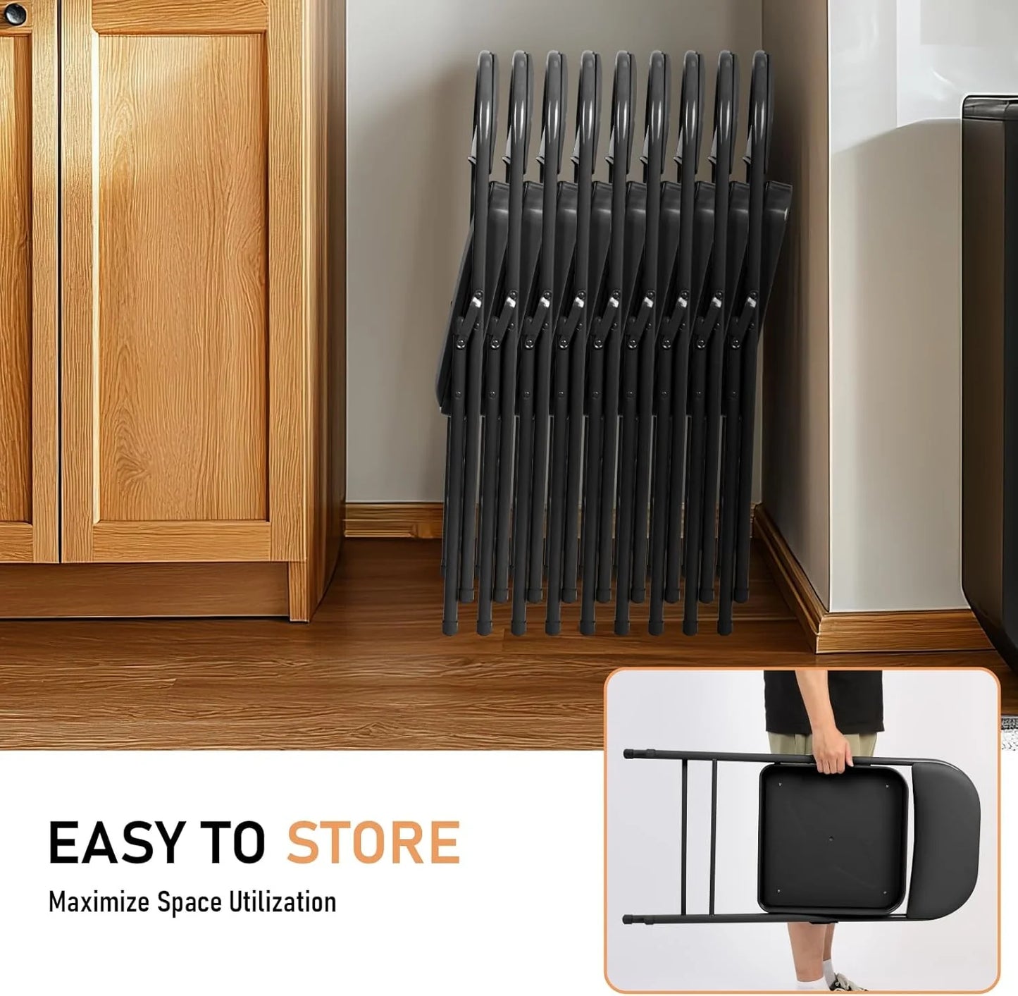 6 Pack Black Folding Chairs with Leather Chairs for Indoor and Outdoor Events Office Wedding Party Upholstered Chairs