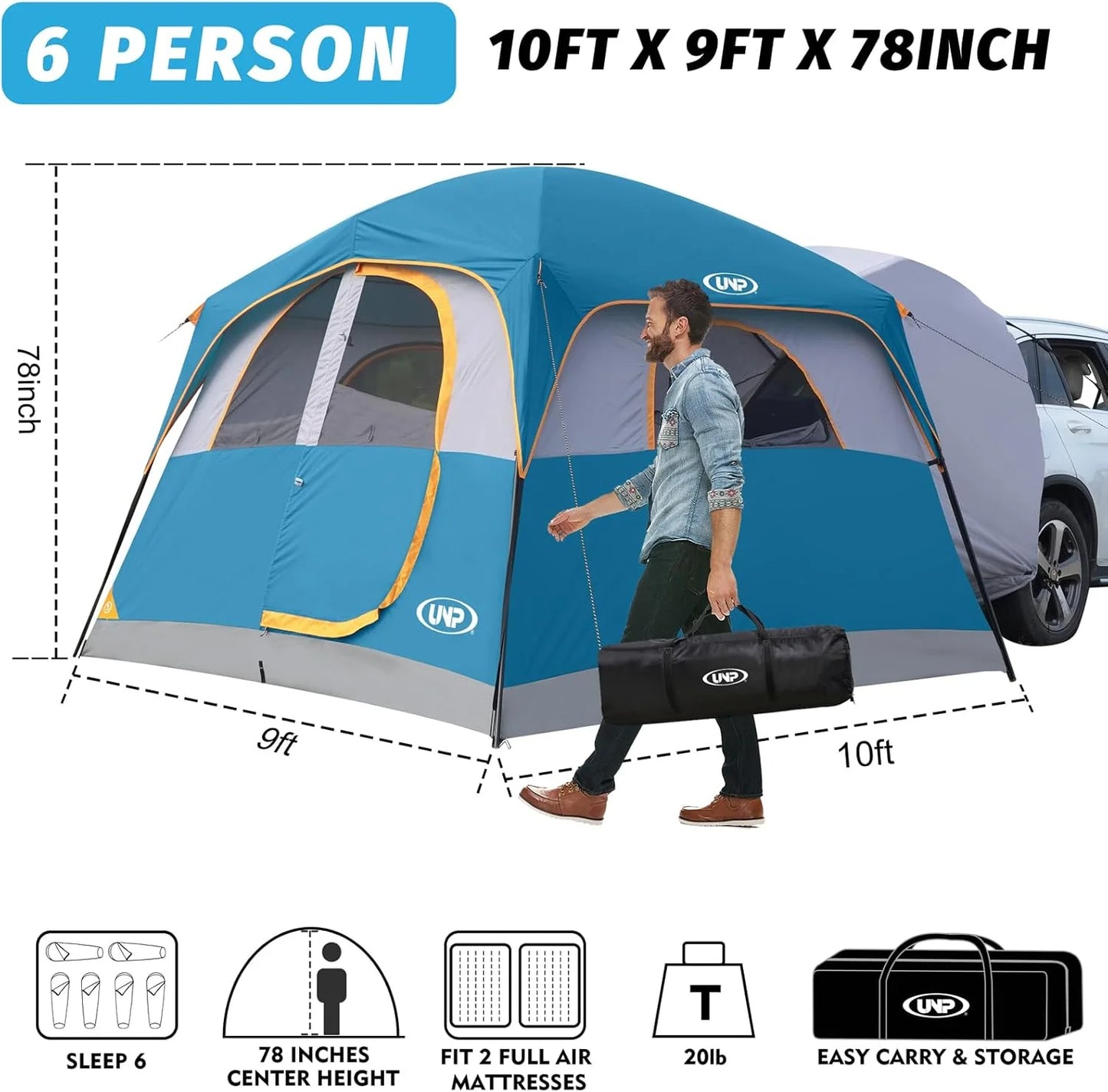 SUV Tent for Camping, 6-Person SUV Tailgate Tent - Easy Set Up with Rainfly