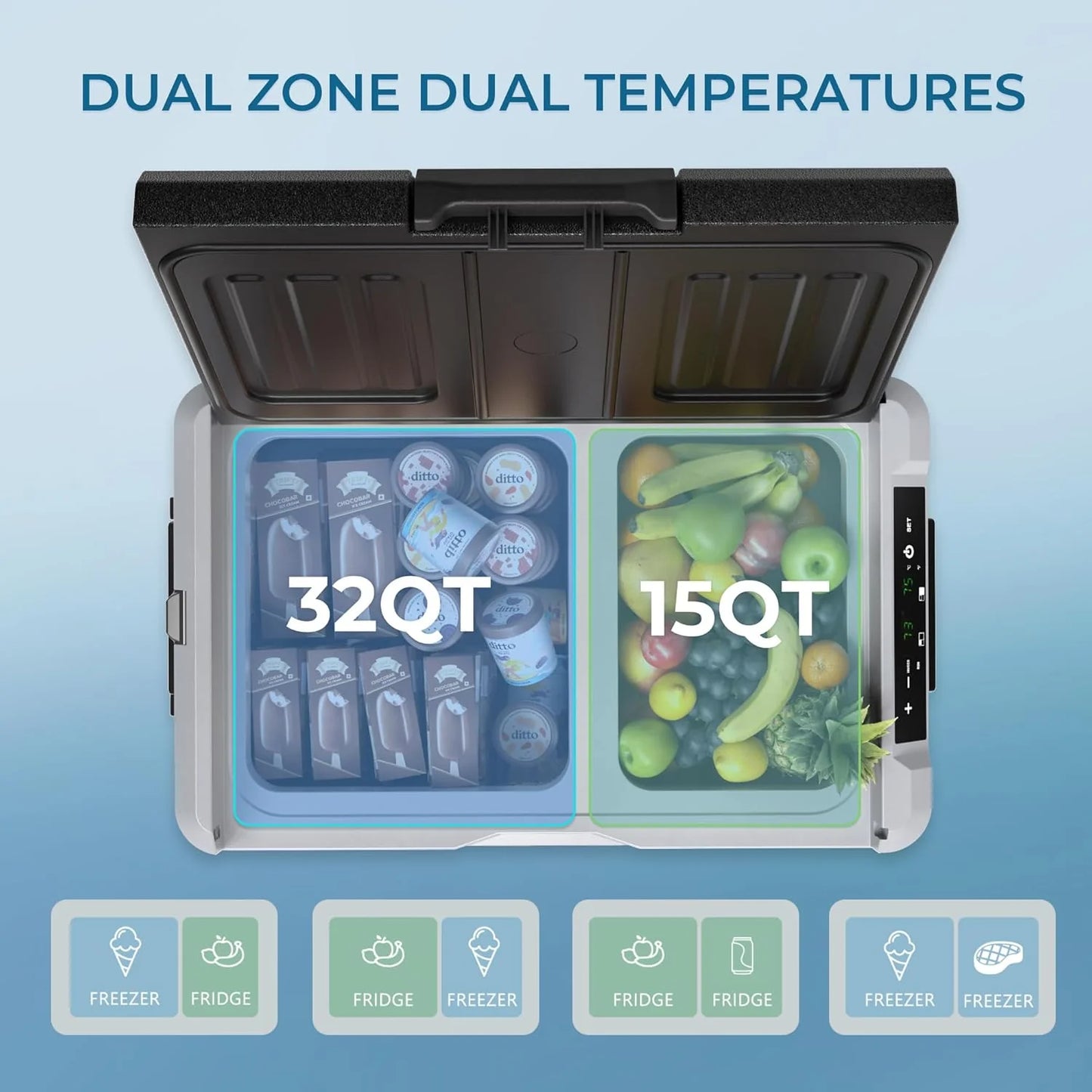 EUHOMY 12 Volt Refrigerator, 53QT(50L) Electric Cooler, Portable Freezer 12V/24V DC 110-240V AC, 12V Fridge -4℉~68℉, 12V Cooler with Wheels & 2 Baskets for Travel, Truck, Boat, Camping