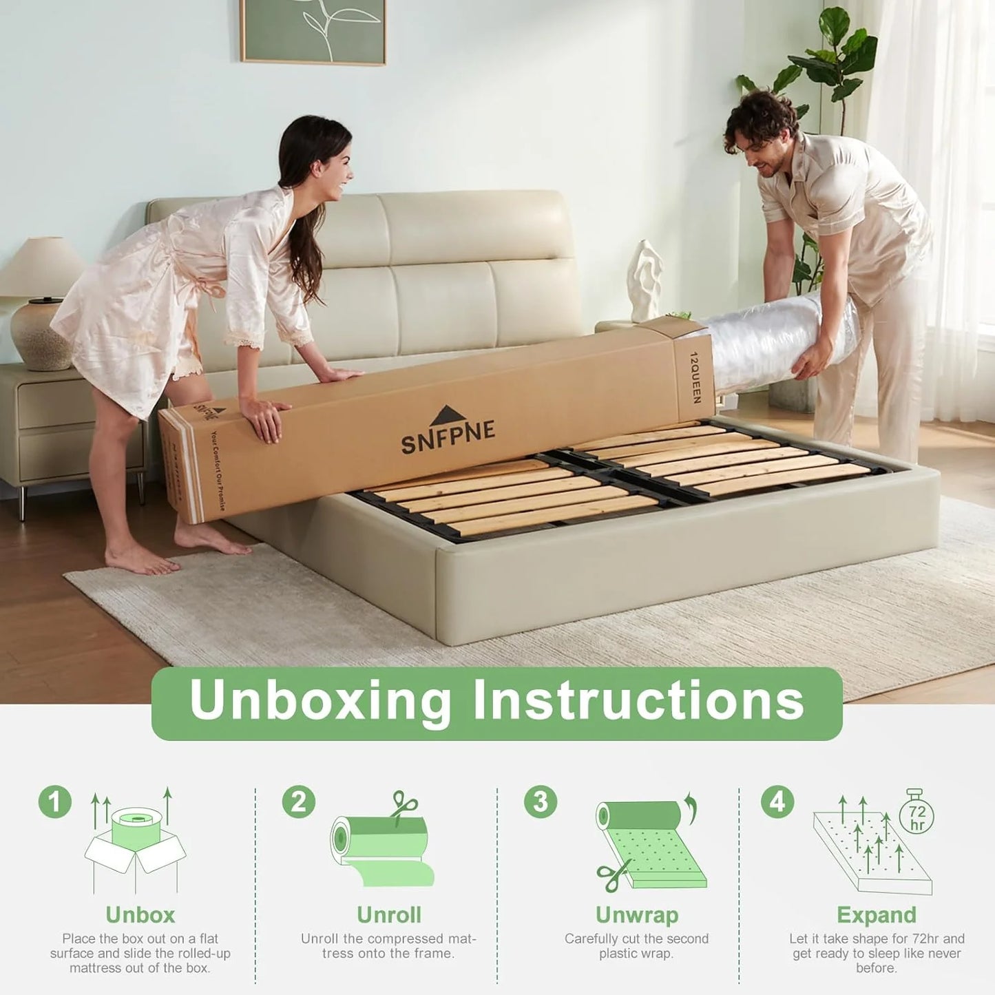 12-inch queen-size mattress, medium-firm memory foam hybrid mattress with pocket springs