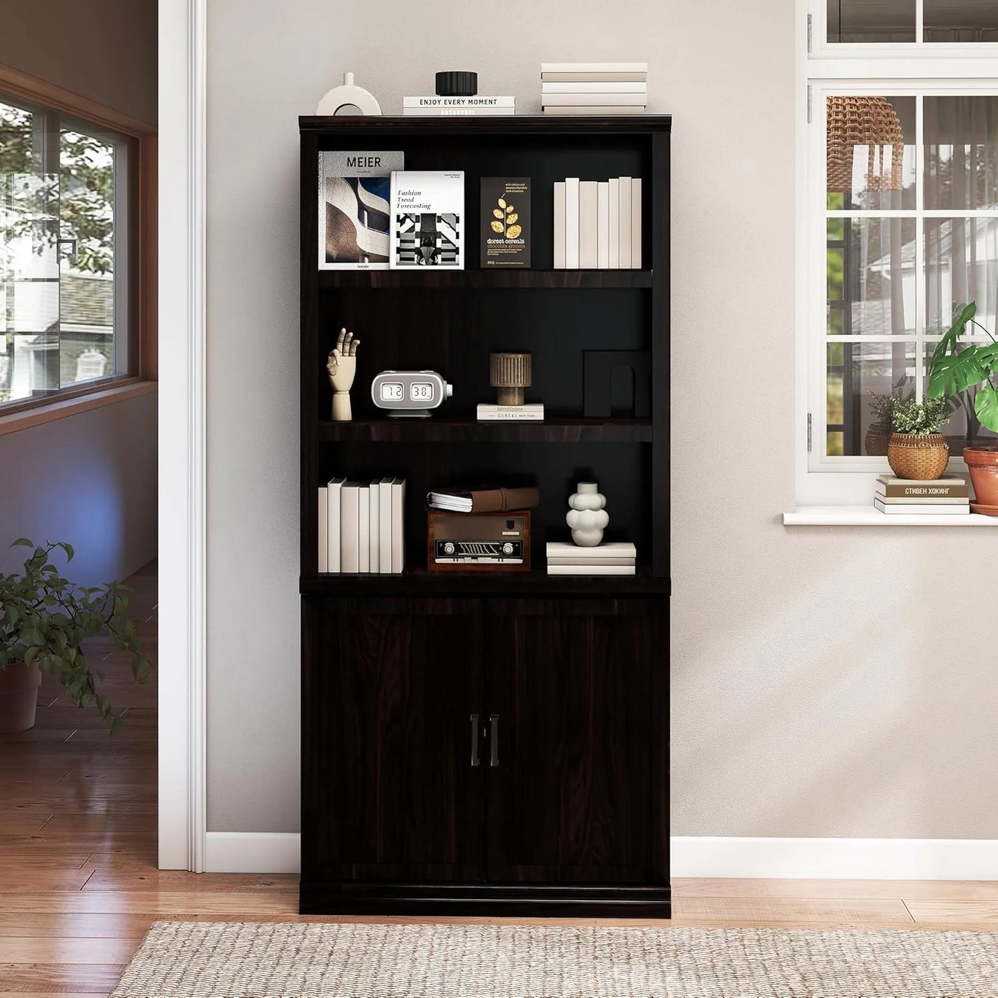 70-Inch Tall White Bookcase 5 Tiers Shelves Open Storage Bookshelf