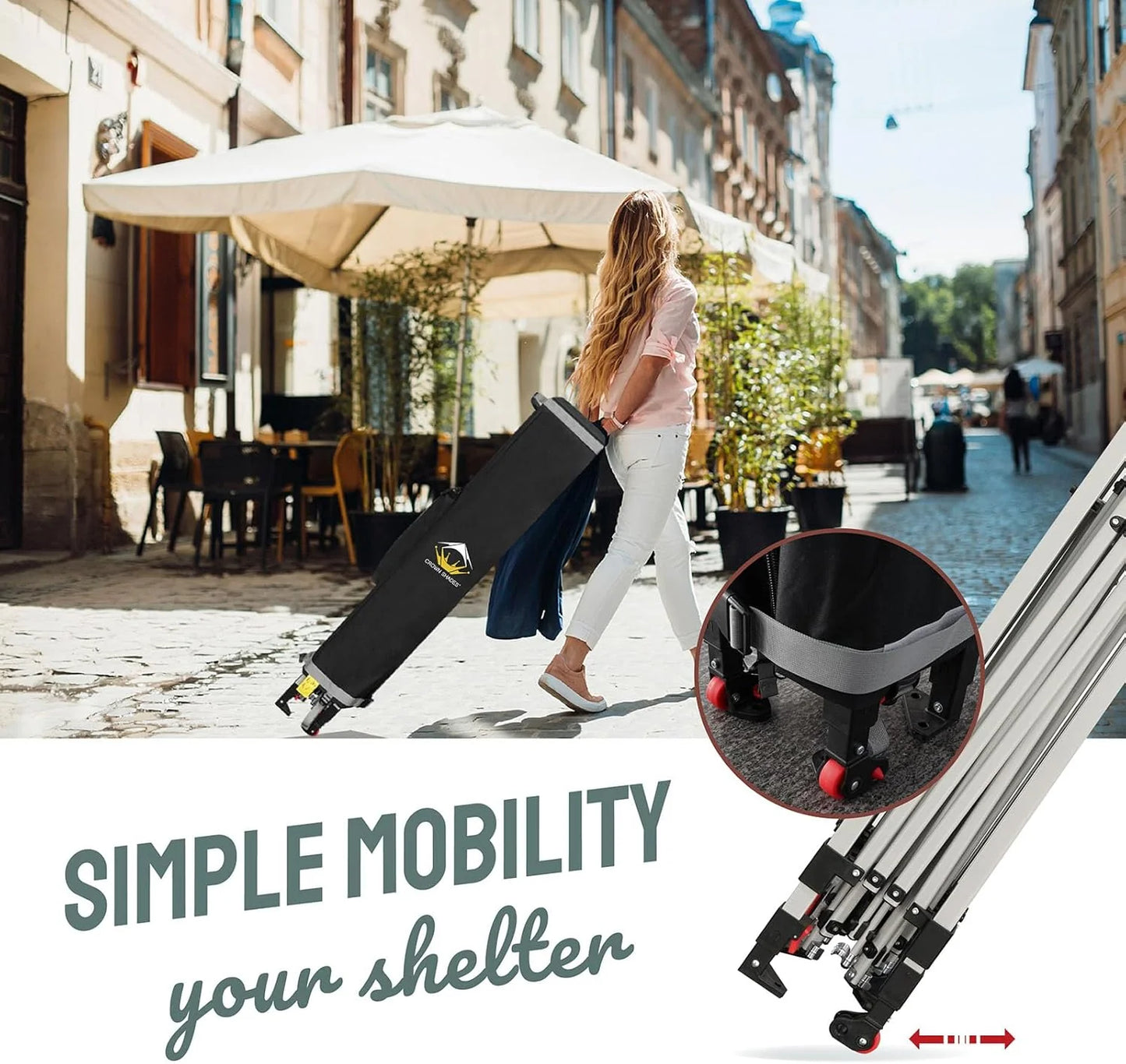 10x10 Pop-Up Awning - One-Click Installation Beach Tent - Outdoor Sunshade Silver Coated Top, 3 Heights and 4 Sand Pockets