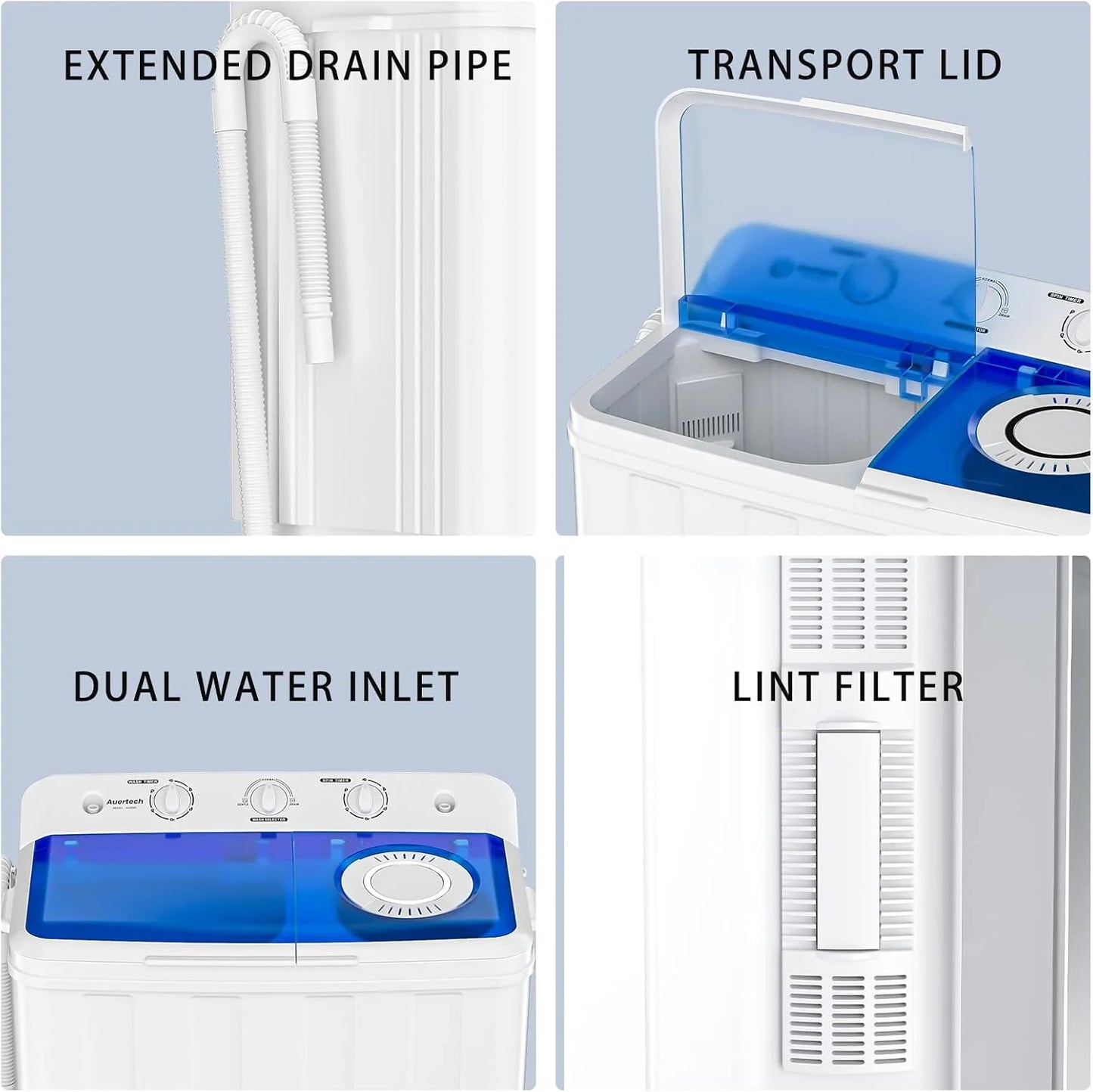 Auertech Portable Washing Machine 28lb Twin Tub Washing Machine Mini Compact Washing Machine with Drain Pump