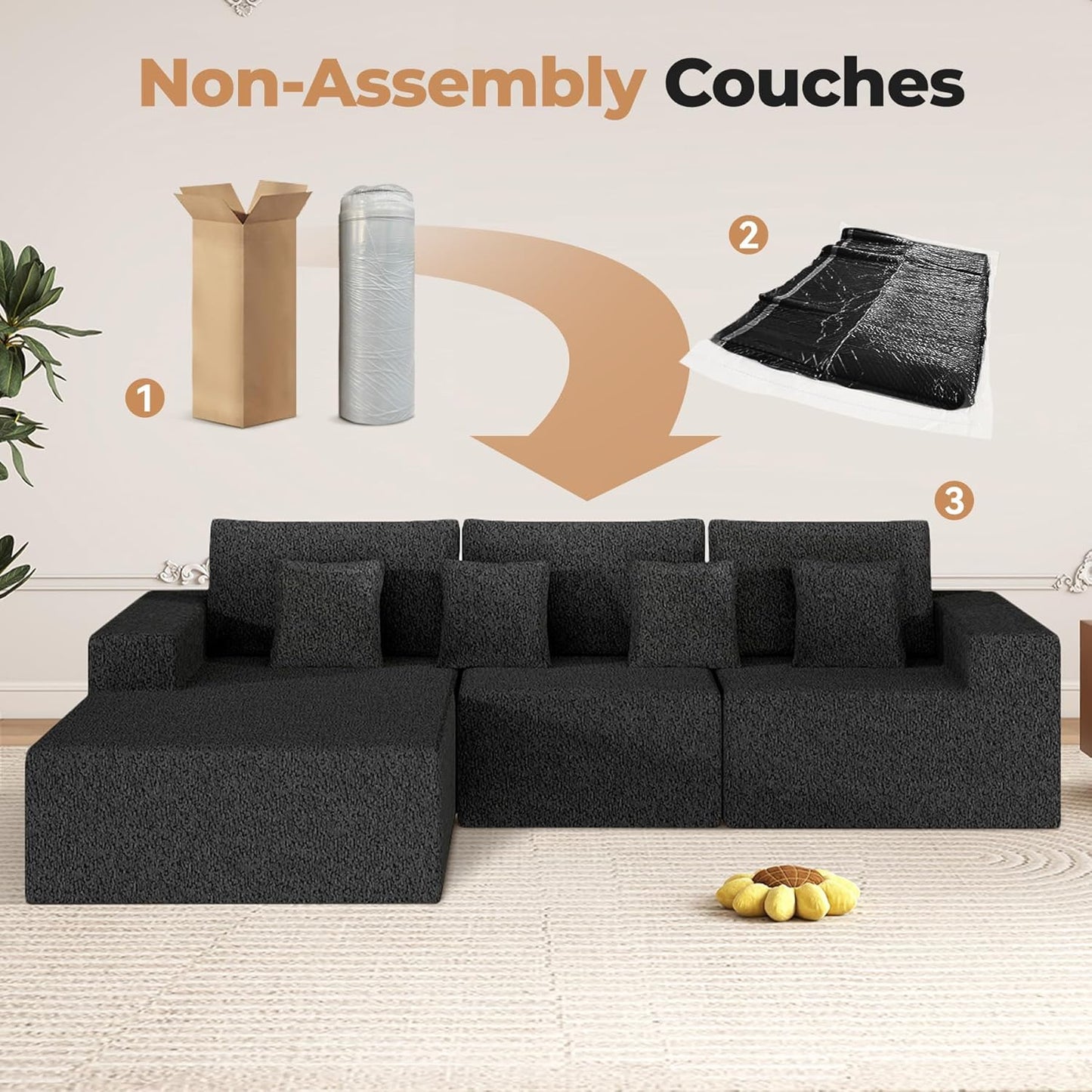 111‘’ Modular Sectional Cloud Couches with L Shaped Chaise