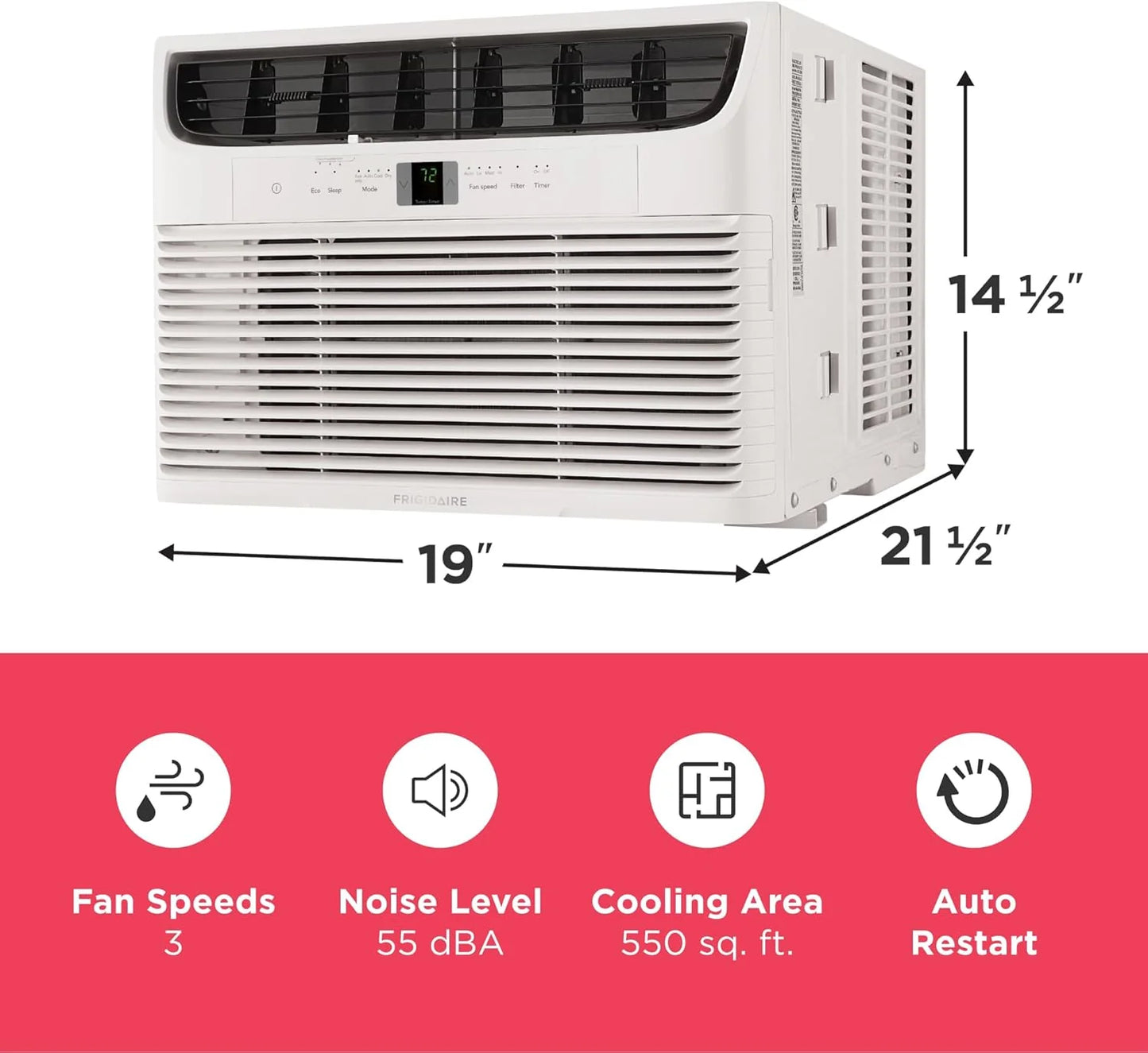 Frigidaire 5,000 BTU Window Air Conditioner with Remote Control, Cools Up to 150 Sq. Ft., Quiet Operation, Eco Mode, 3 Fan Speeds, Auto Restart, White
