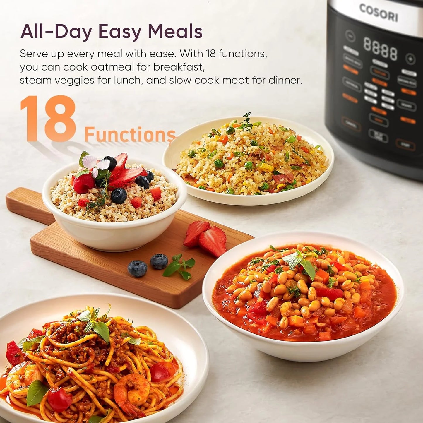 COSORI 10-Cup Rice Cooker with 24-Hour Heat Keeping and Non-Stick Ceramic Inner Pot, Steamer, Stir-fryer, and Slow Cooker