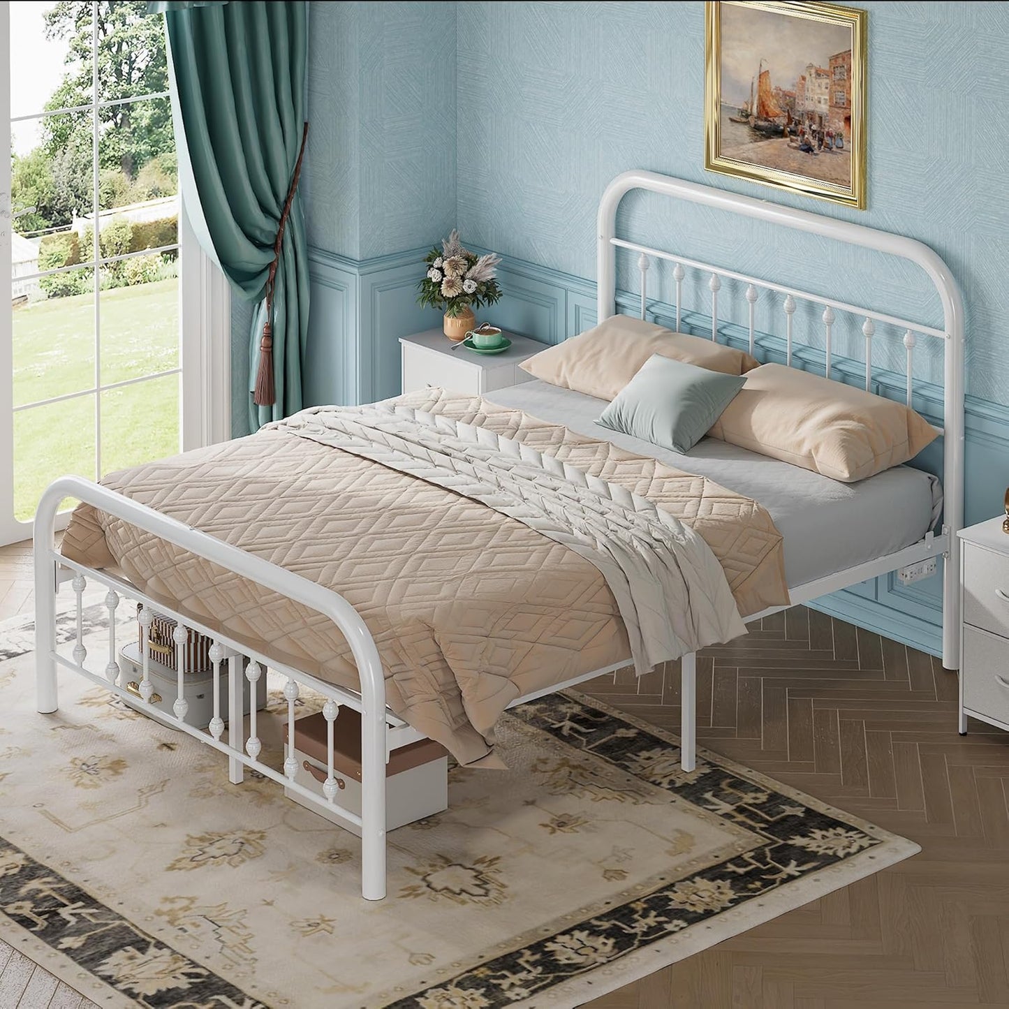 Full Size Bed Frame Full Bed Frame with LED Lights and Charging Station