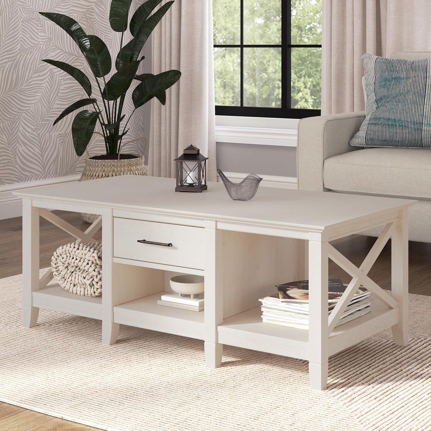 Key West Coffee Table with Storage in Washed Gray