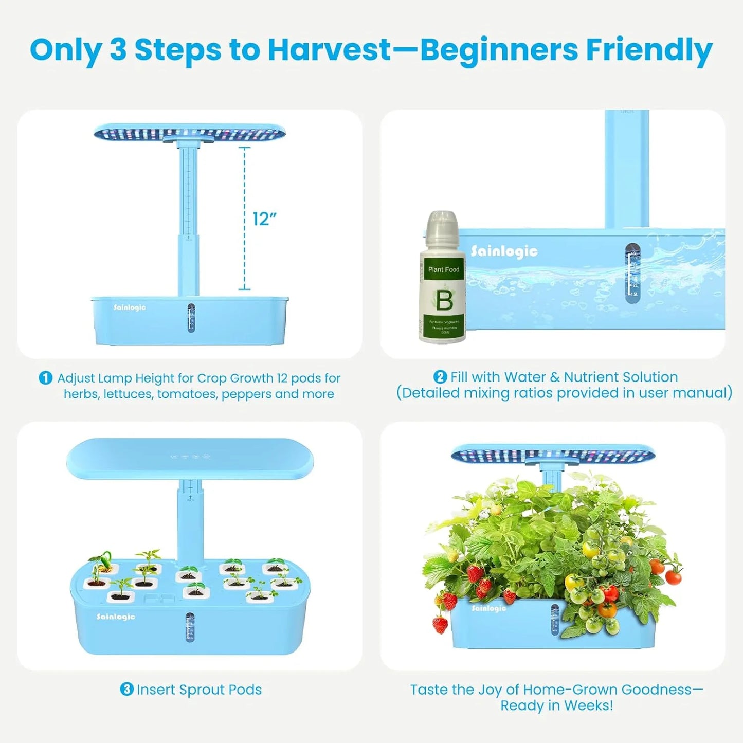 Hydroponic Planting System Kit, 12 Watering Planters, Smart Indoor Garden with APP and WiFi Connection