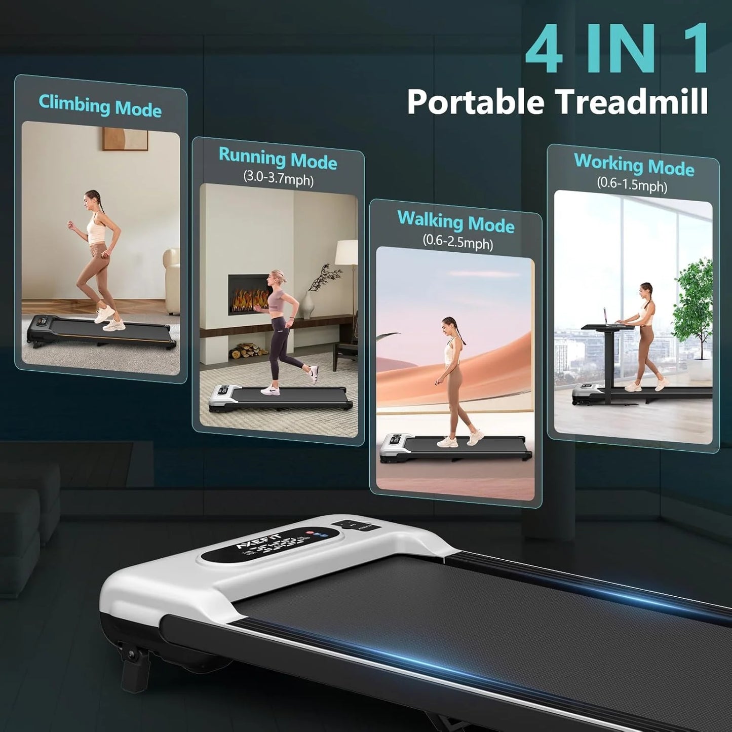 2.5 HP Portable Treadmill with Inclined Walking Pad, Panel and Remote, 4-in-1 Walking Treadmill, 265 lb Capacity