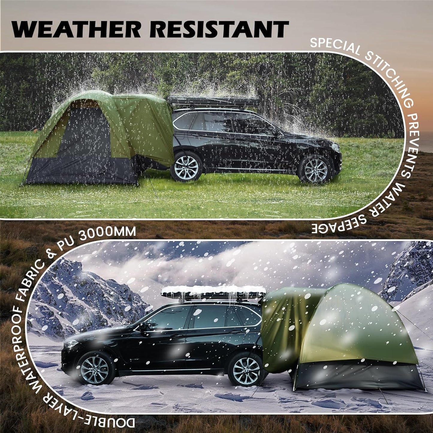SUV Tent for Camping with Rainfly, Waterproof PU3000mm Double Layer Design, Car Tents for Camping SUV, SUV Tailgate Tent for Outdoor with Storage Bag, for SUV Van, Jeep, Pickup 8'W x 8'L x 7.2'H