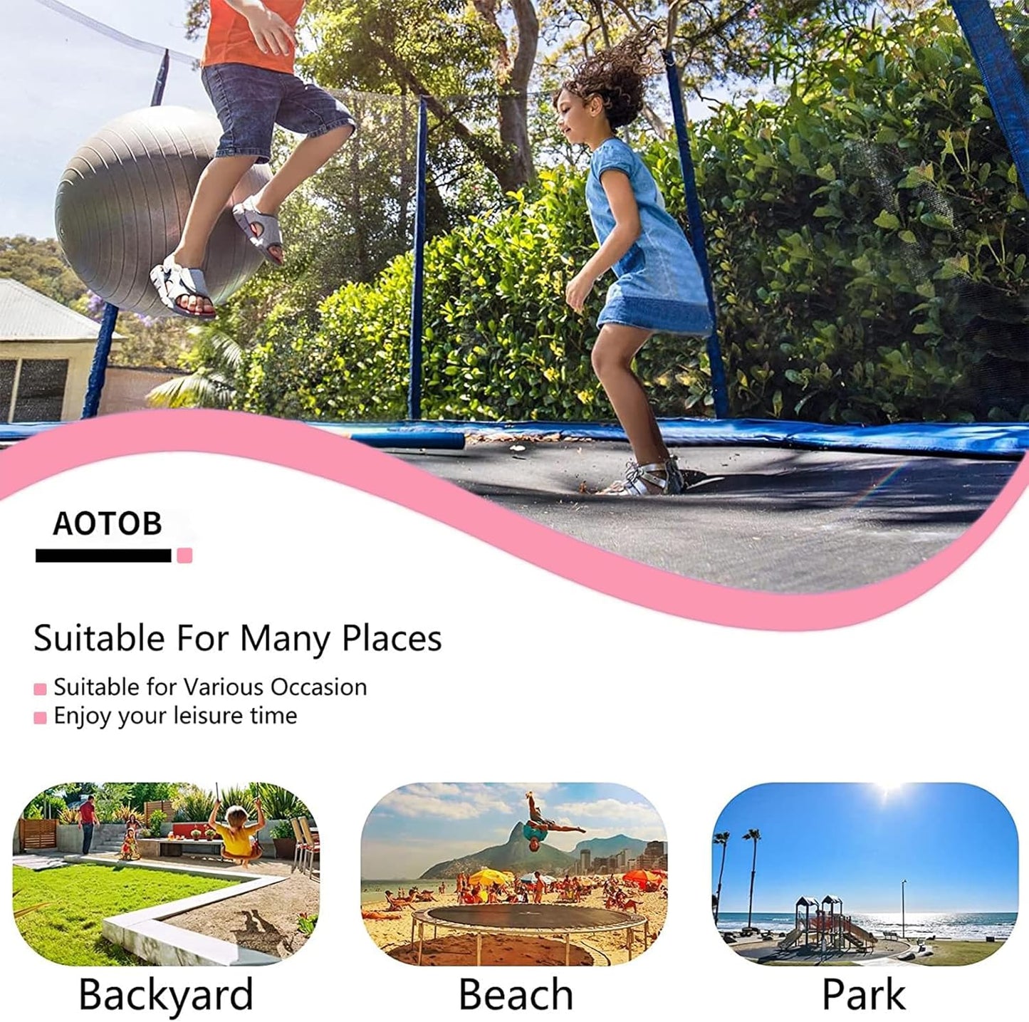 AOTOB 8FT 10FT 12FT 14 FT 15FT Trampoline with Safety Enclosure Net，Outdoor Trampoline with Basketball Hoop, Heavy Duty Jumping Mat and Spring Cover Padding for Kids and Adults, Storage Bag and Ladder