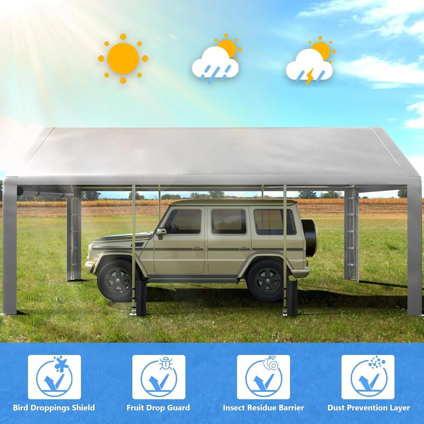 6x8 ft Heavy Duty Carport Tent Portable Garage with Removable Side Walls and Door Four Seasons Tarpaulin