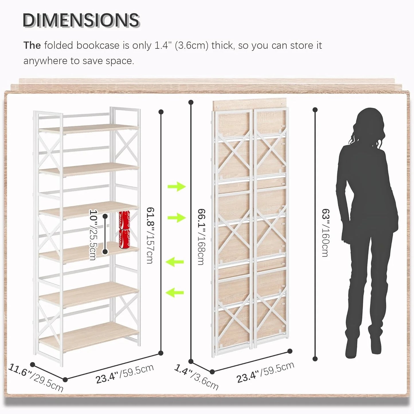 5 Tiers No Assembly Book Shelves 51.2" H Folding Bookshelf Bookcase