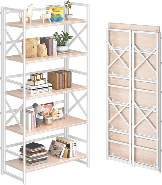 5 Tiers No Assembly Book Shelves 51.2" H Folding Bookshelf Bookcase