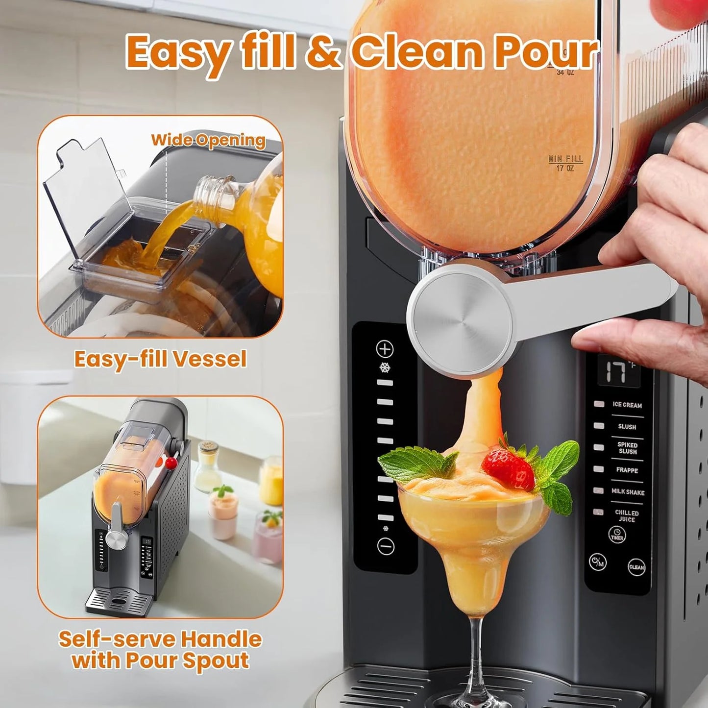 Slushie Machine - Professional Frozen Drink Maker No Ice Needed- Slushy Machine for Home with LED Display - One-Touch Reservation & 6 Pre-set Programs for Frozen Margaritas, Frappés & Ice Cream