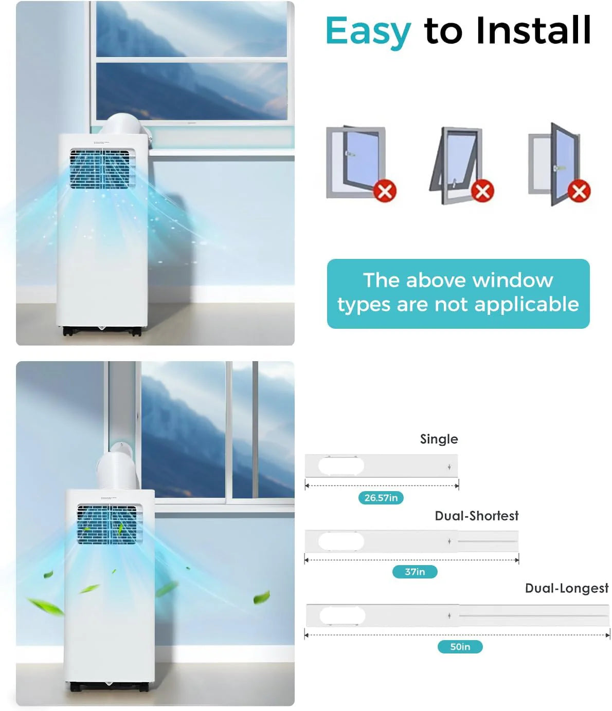 8,000 BTU Portable Air Conditioner - 3-in-1 AC Unit with Remote Control, Ultra-Quiet Cooling for Rooms up to 350 sq. ft., 24H Timer, Sleep Mode