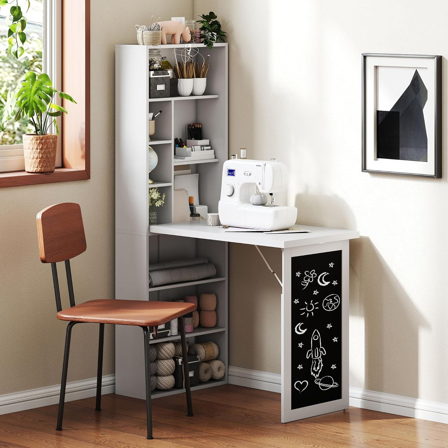 Folding convertible writing desk, wall mounted desk cabinet, multifunctional home office workstation