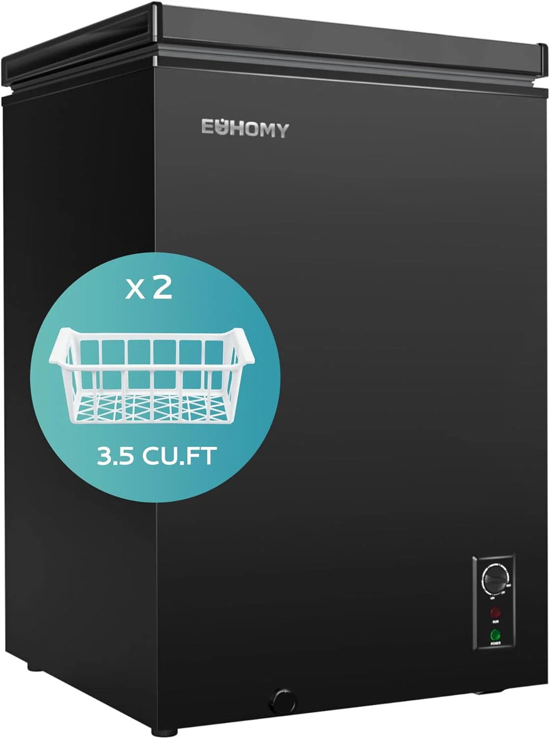 EUHOMY 3.5 Cu.Ft Chest Freezer with Removable Basket, Small Deep Freezer Adjustable 7 Thermostat, Quiet Mini Freezer Free-Standing Top Door, Energy Saving for Apartment/Garage/Basement/Dorm/Home,Black