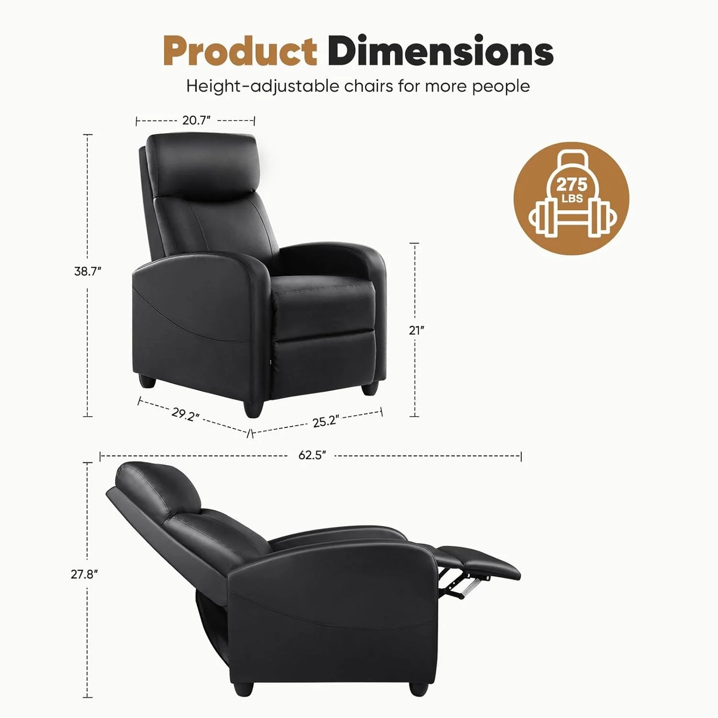 Adult recliner, living room massage recliner, adjustable home theater chair single sofa