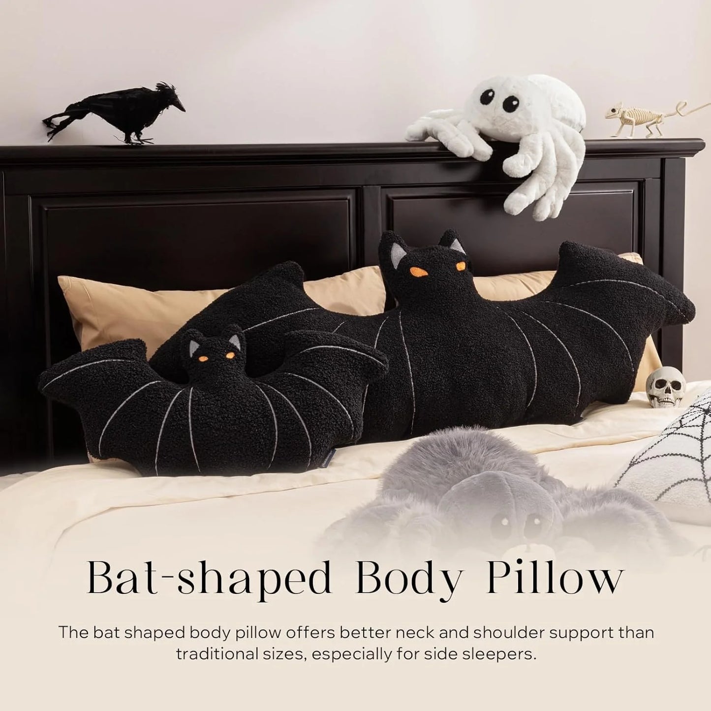 Bat Shaped Throw Pillow Teddy Fleece Embroidery Pillow