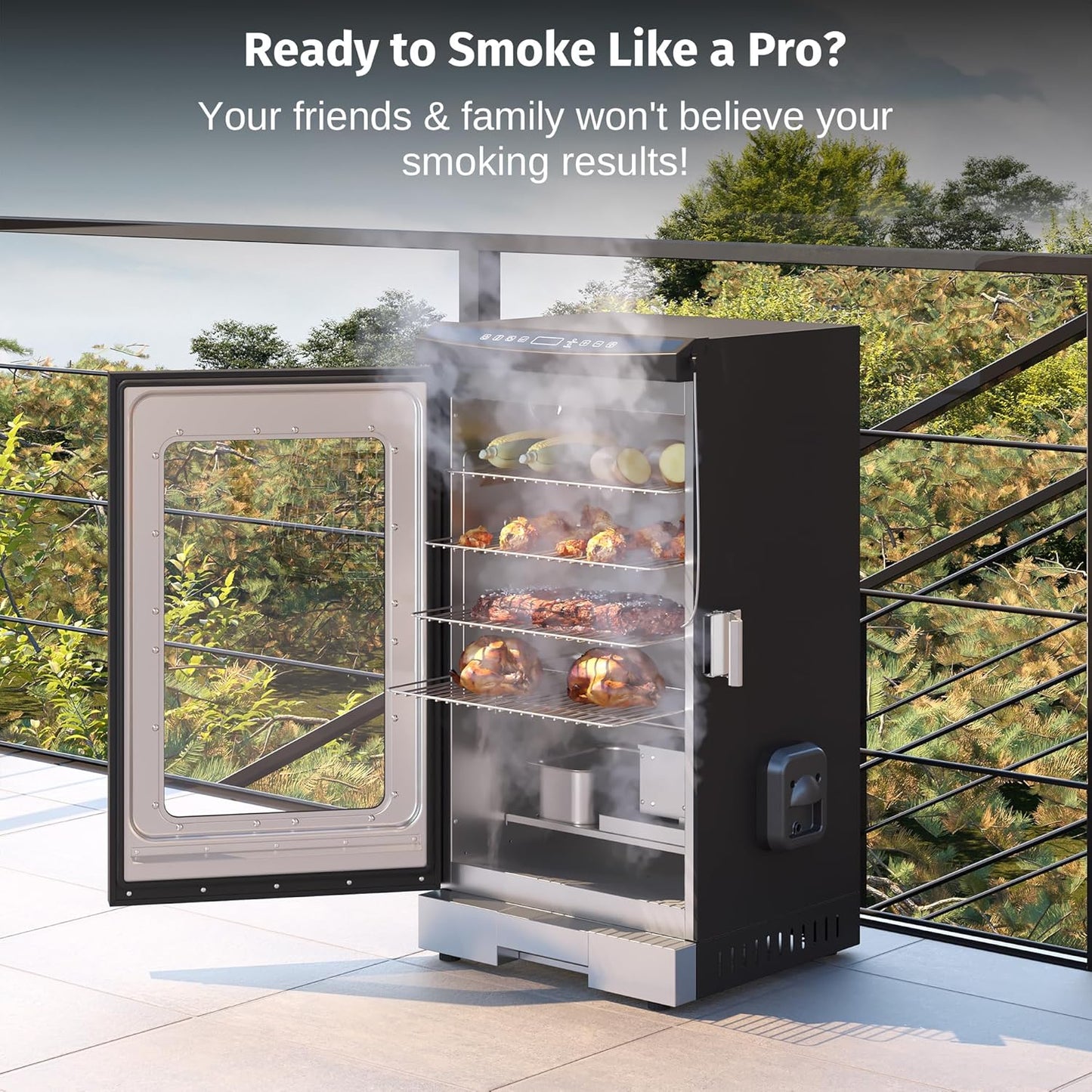 EAST OAK 30" Outdoor Electric Smoker | Built-in meat probe, smokes up to 6 times longer in a single load, side loader for uninterrupted smoking