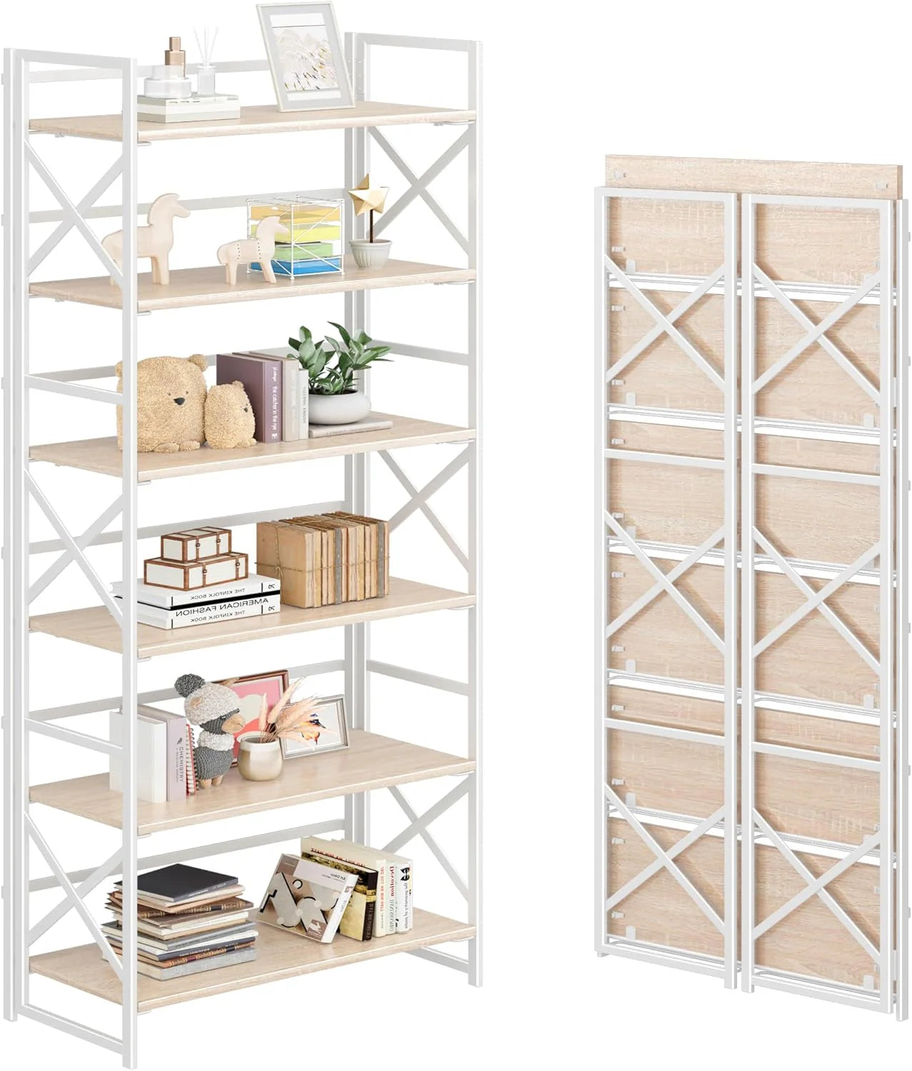 5 Tiers No Assembly Book Shelves 51.2" H Folding Bookshelf Bookcase