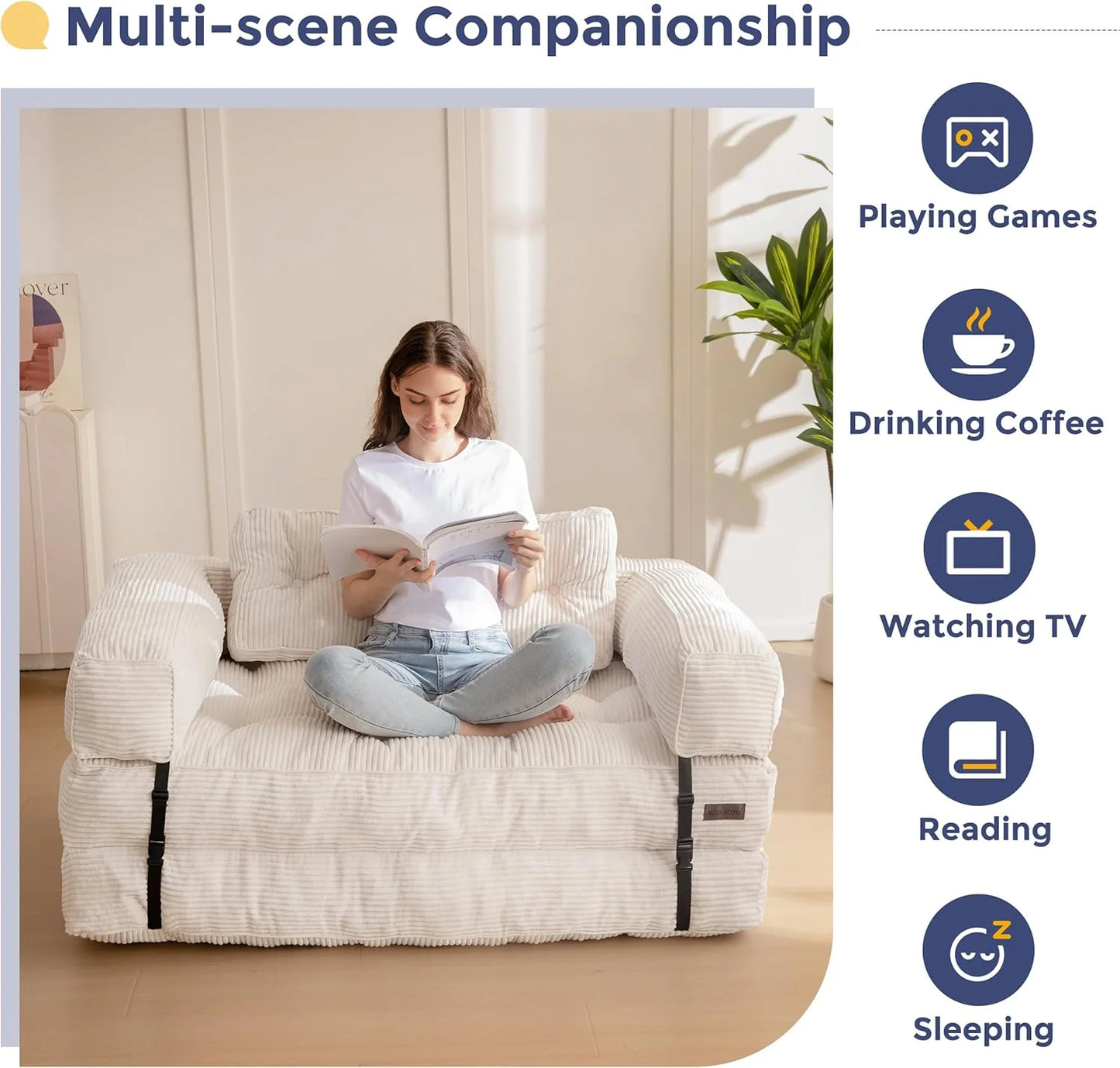 Folding Sofa Bed, L-Shaped Convertible Sofa Bed with Armrests and Pillows,