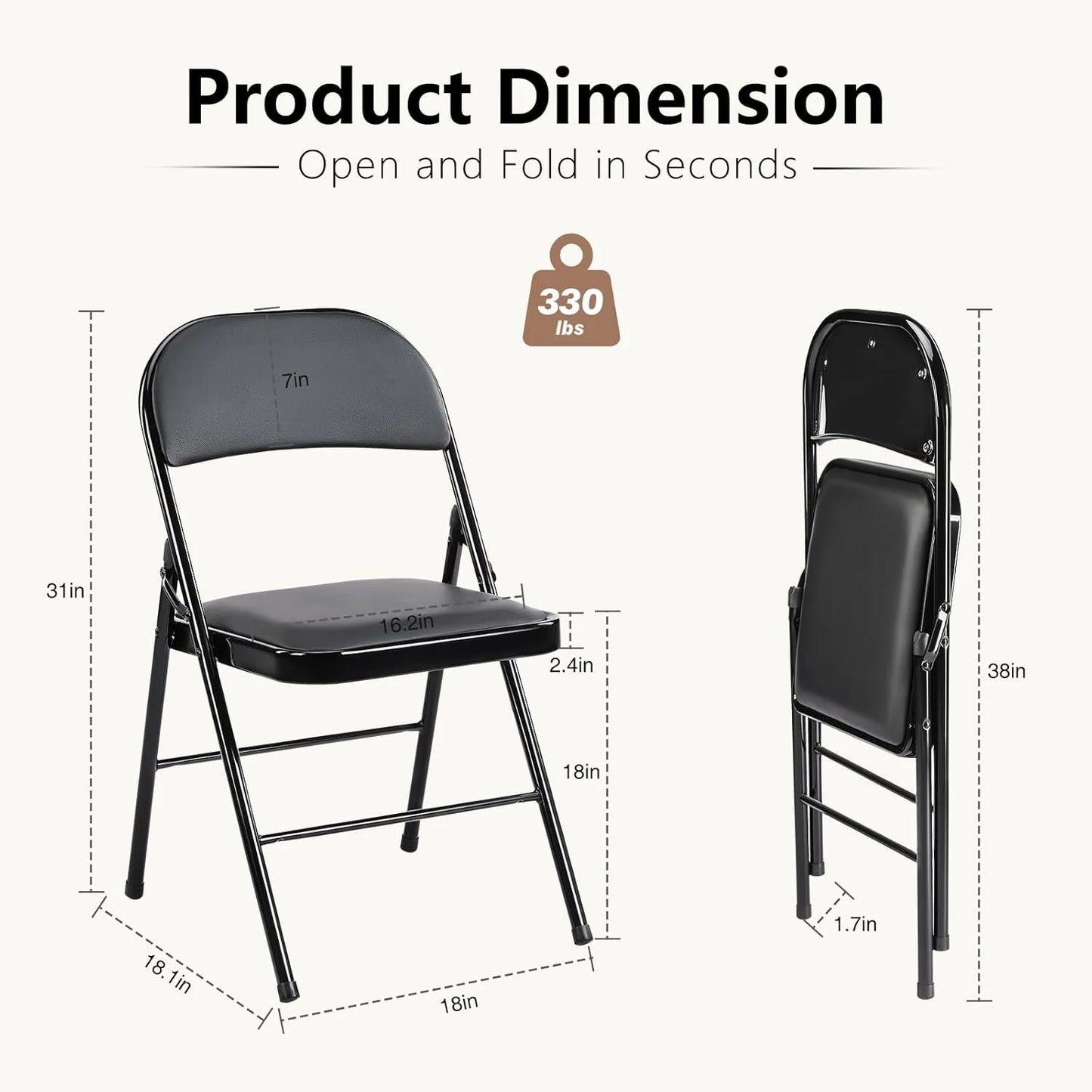 DUMOS 2 Pack Leather Padded Folding Chair, Indoor Outdoor Portable Stackable Commercial Seat