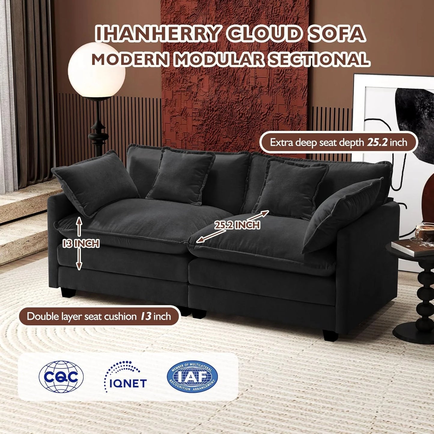 ihanherry 146-inch U-shaped modern sofa modular area cloud sofa