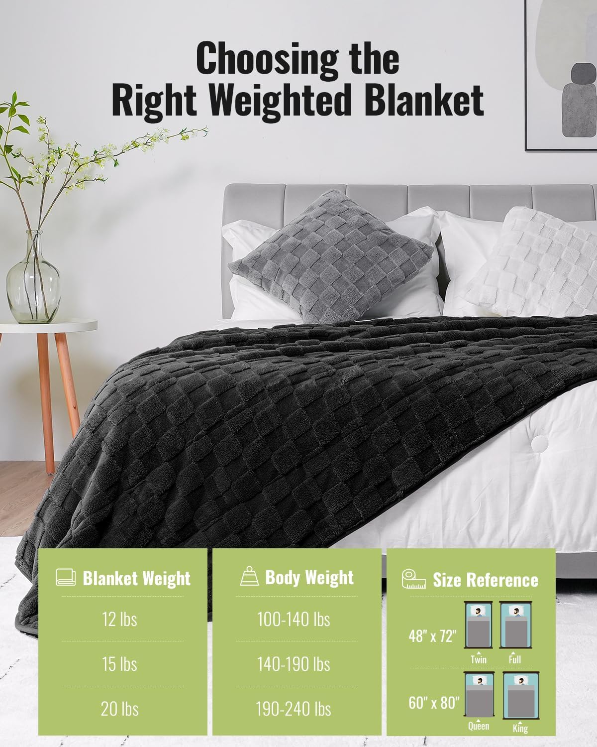 Weighted Blanket Queen Size 15lbs 60x80 inches with Soft Plush Fleece