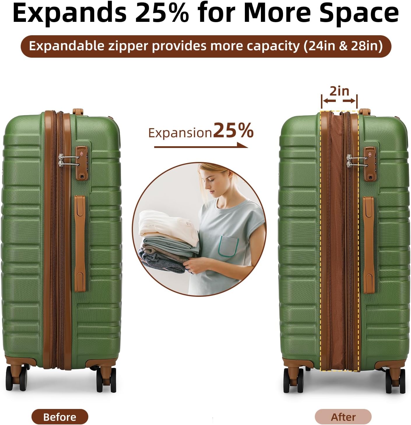 6-piece luggage set, expandable hardshell suitcase set with spinner wheels, lightweight rolling luggage set