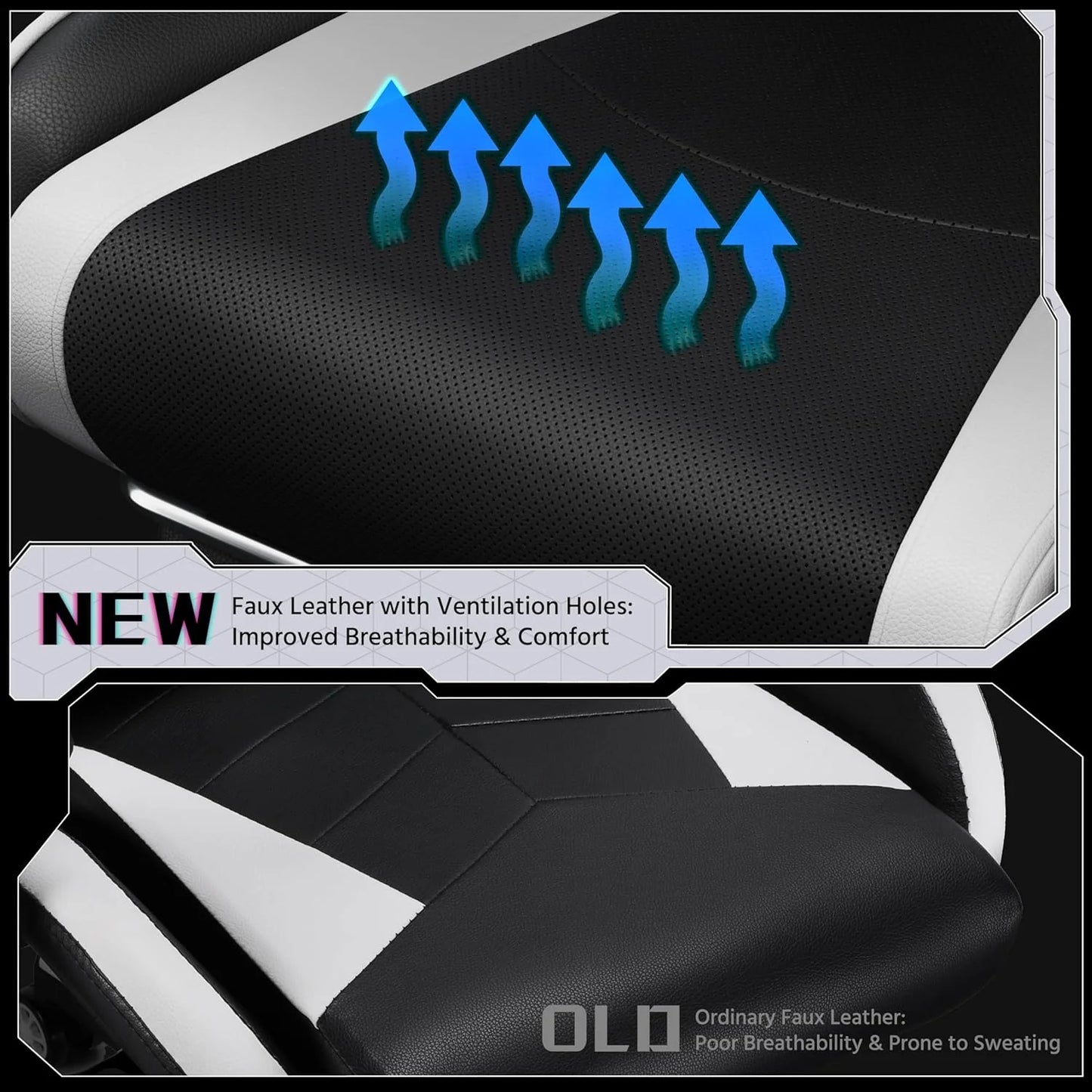 Gaming Chair with Massage Lumbar Support and Footrest Height Office Gaming Chair