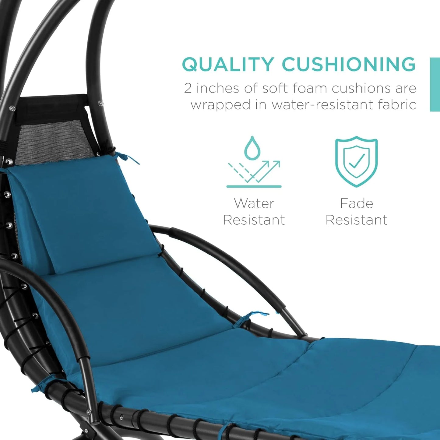 Best Choice Products Outdoor Hanging Curved Steel Chaise Lounge Chair Swing w/Built-in Pillow and Removable Canopy - Teal