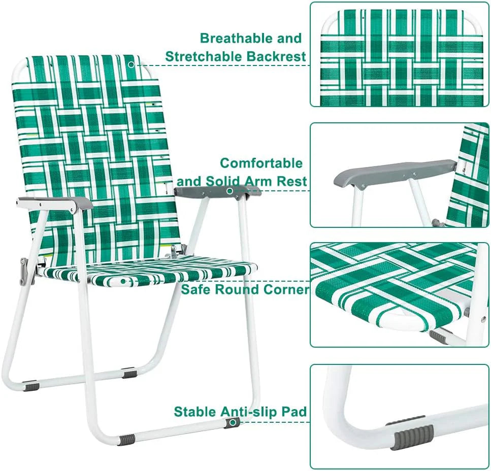 VINGLI Patio Lawn Webbed Folding Chairs Set of 2, Outdoor Beach Portable Lawn Chair Camping Chair Beach Chair