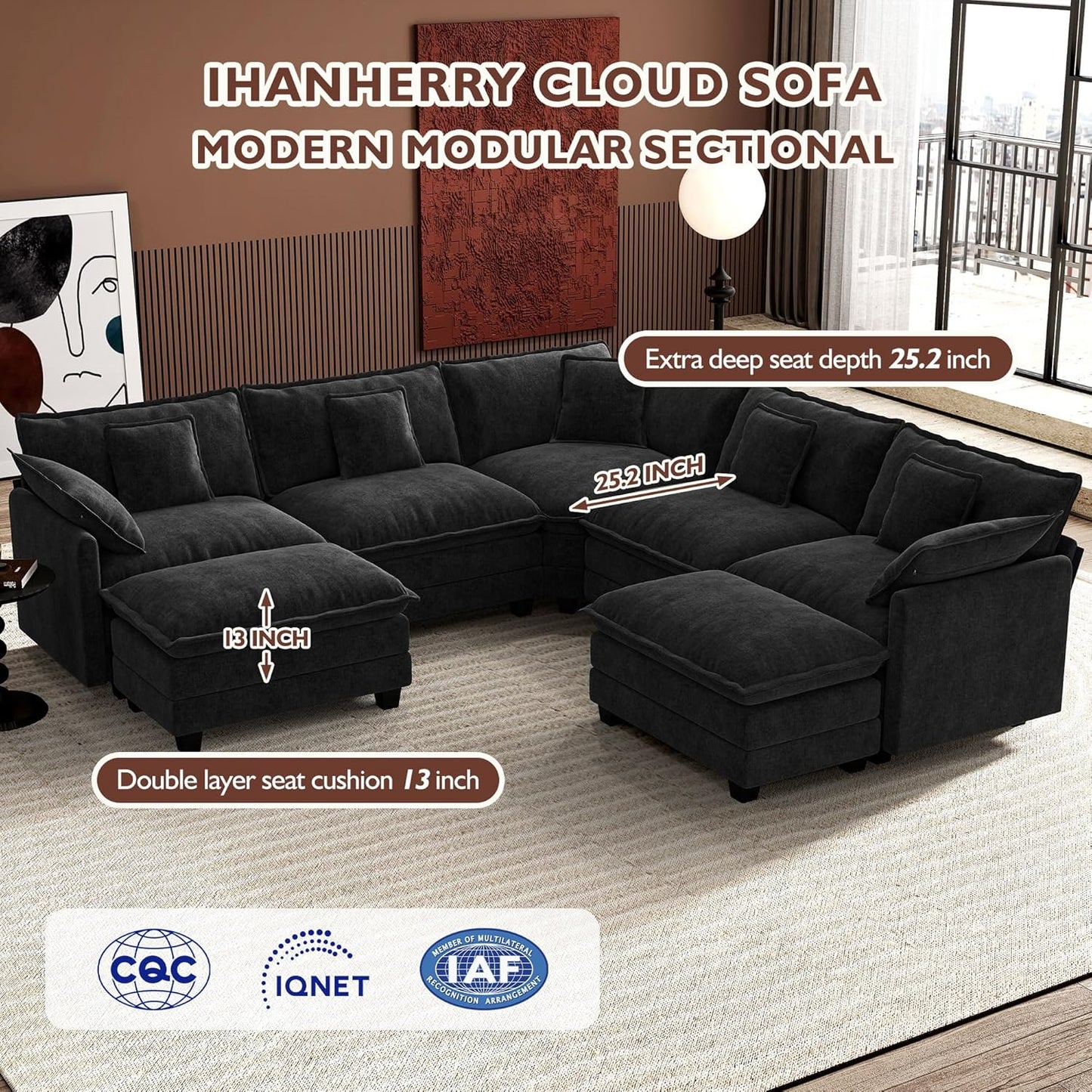ihanherry 146-inch U-shaped modern sofa modular area cloud sofa