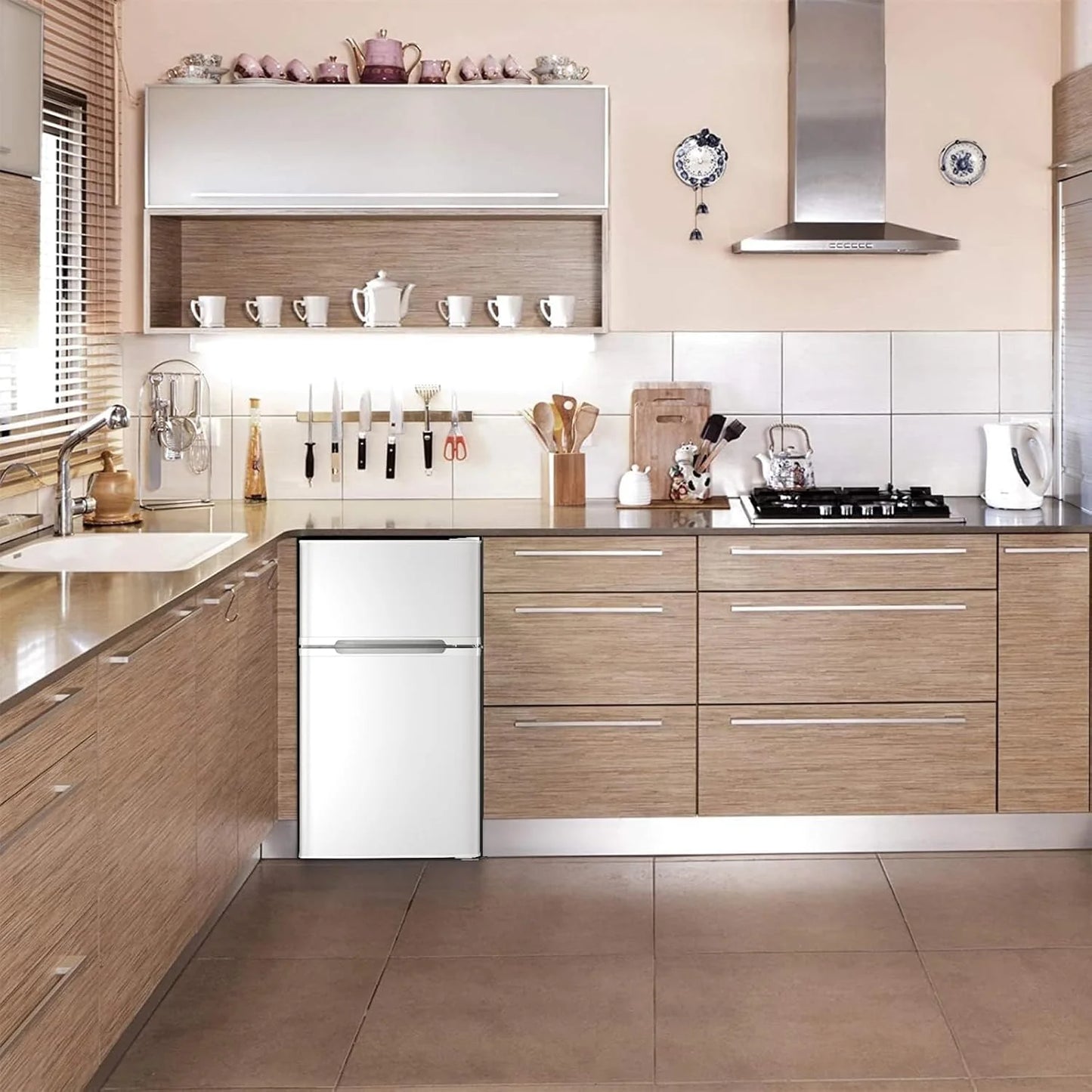 Antarctic Star Compact Mini Refrigerator Separate Freezer, Small Fridge Double 2-Door Adjustable Removable Retro Stainless Steel Shelves Living room/Kitchen/Dorm/Office 3.2 cu ft.Green