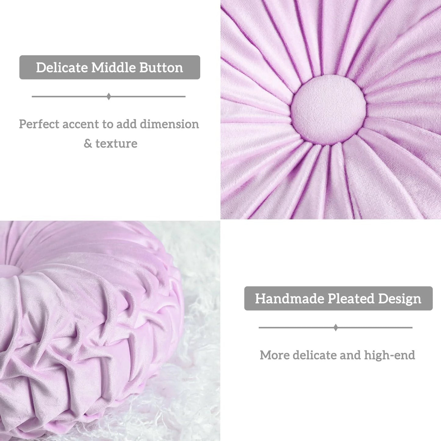 Set of 2 Decorative Round Pleated Throw Pillows