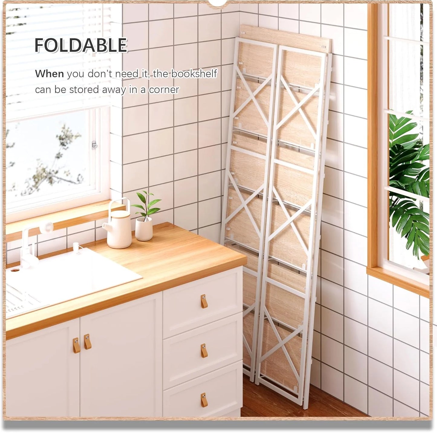 5 Tiers No Assembly Book Shelves 51.2" H Folding Bookshelf Bookcase