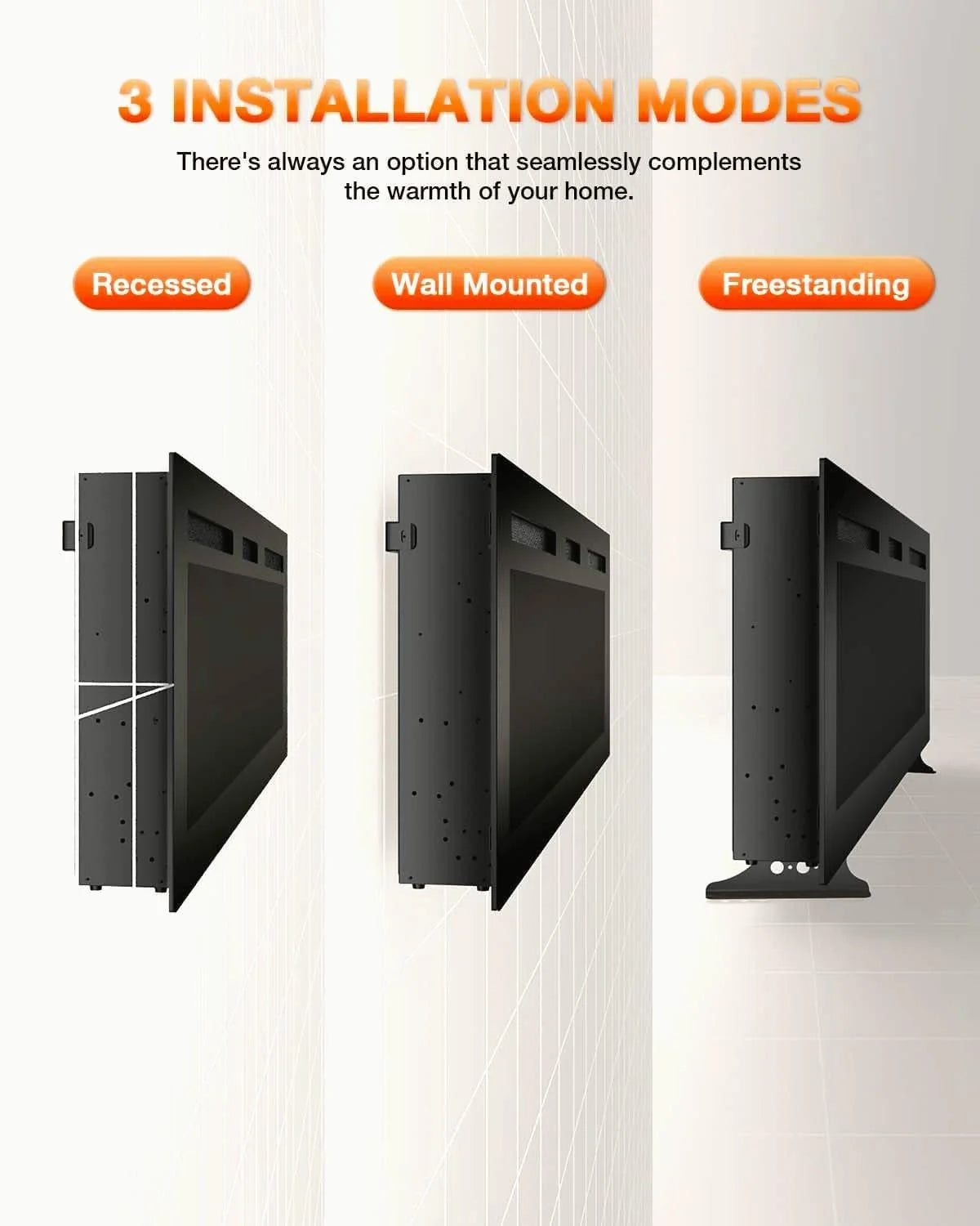 Electric Fireplace 60Inch,Wall Mounted Electric Fireplace Heater with Timer Inserts，TV Stand Touch Screen and Realistic Flame,Log Set,Crystal Flames 750 to 1500W，Remote for Living Room