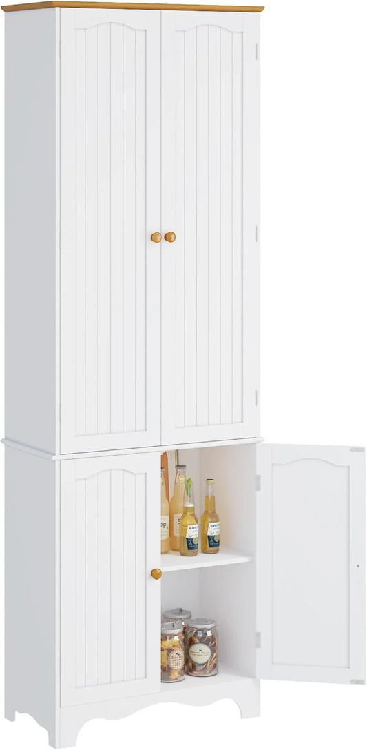 Tall Pantry Cabinet, Freestanding Storage Cabinet, Wooden Kitchen Pantry with 4 Doors and 5 Shelves, 72" Floor Cabinet Organizer