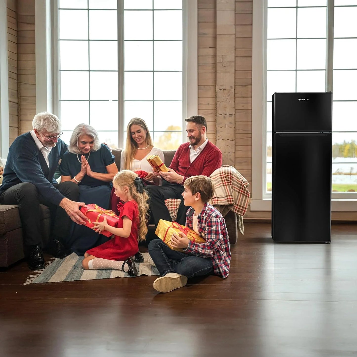 Upstreman 7.7 Cu.Ft. Refrigerator with Freezer, Double Door, Adjustable Thermostat, Large Capacity, Reversible Door Swing, Refrigerator for Apartment, Office, Dorm, Stainless (BD75)