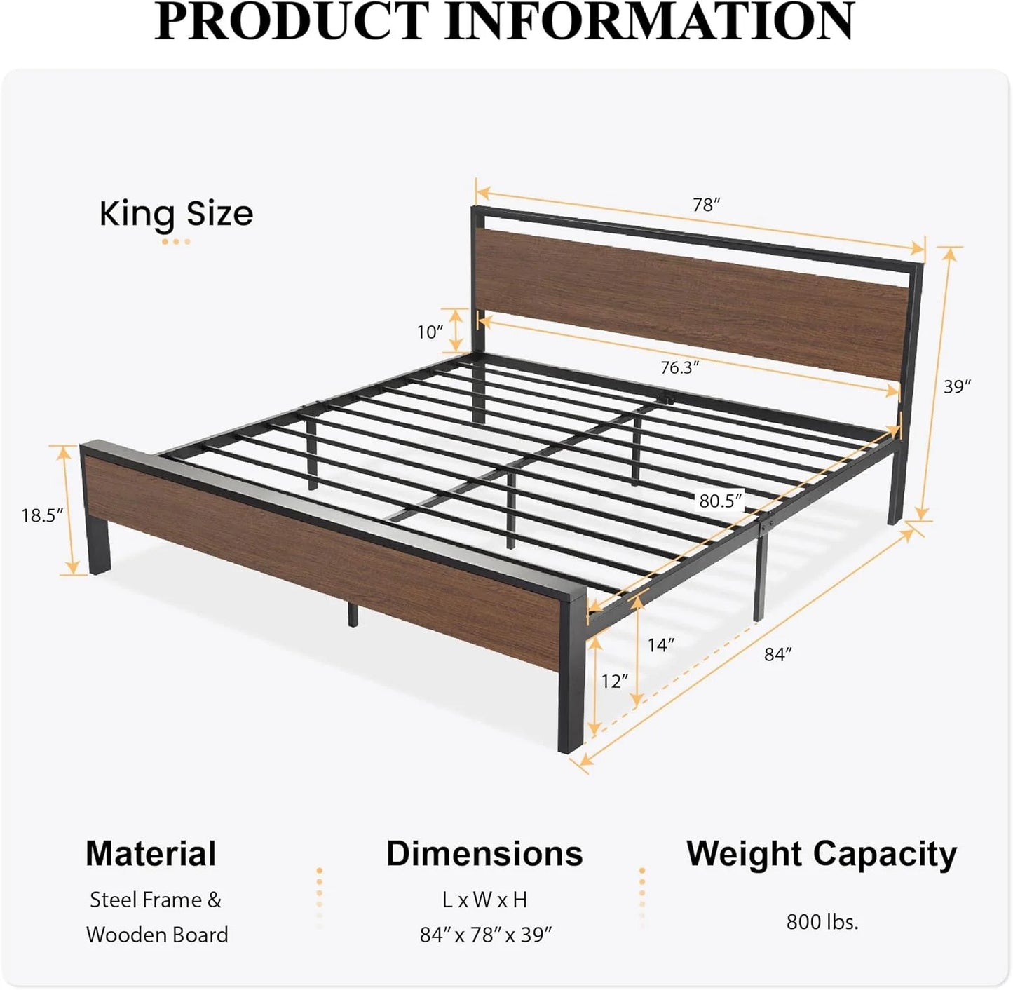 SHA CERLIN 14 Inch Full Size Metal Platform Bed Frame with Wooden Headboard and Footboard, Mattress Foundation, No Box Spring Needed, Large Under Bed Storage, Non-Slip Without Noise, Mahogany